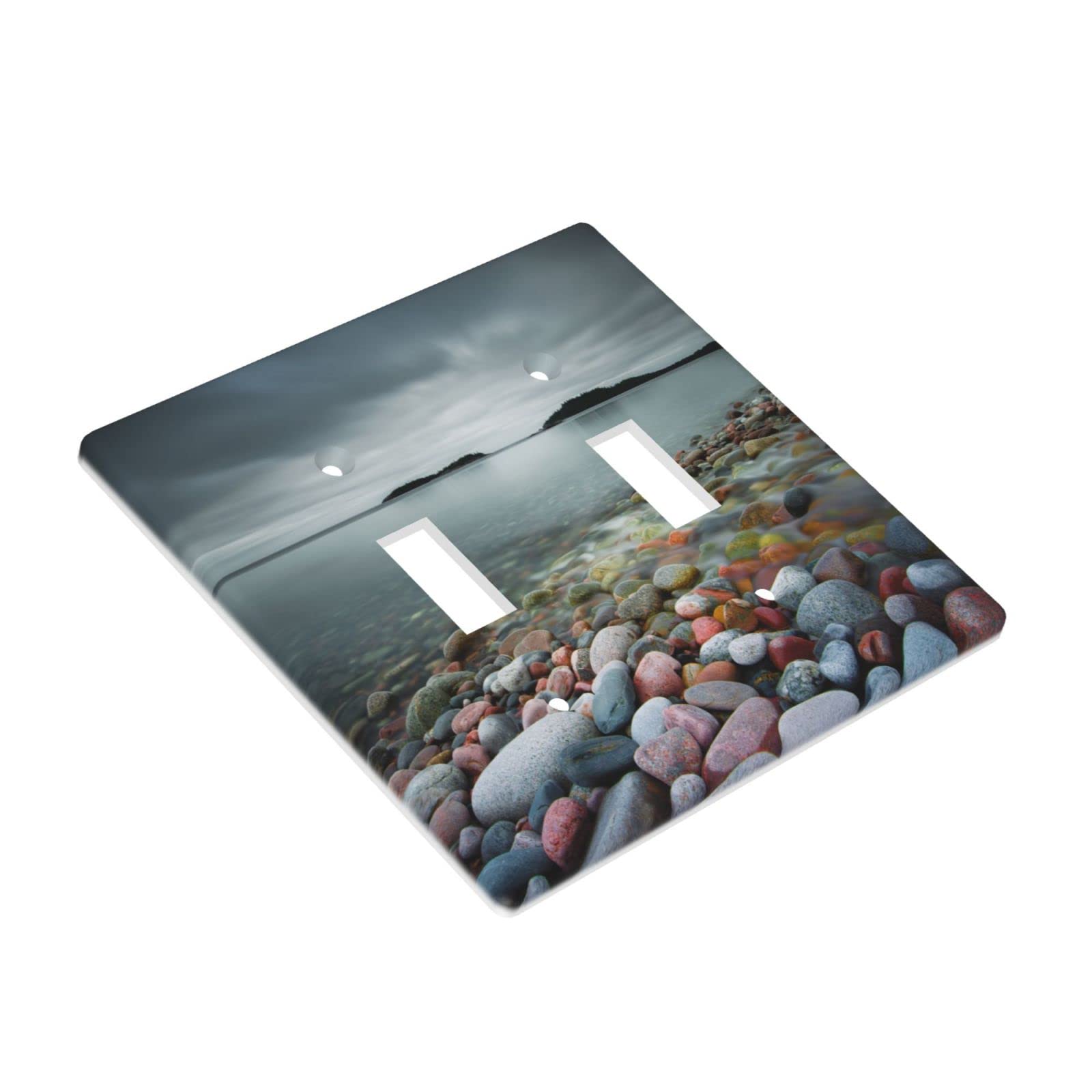Decorative Beach Stones Light Switch Cover - 2 Gang Toggle Wall Plate (4.5 x 4.5 Inch) - Stylish Double Switch Plate Covers for Home, Office & Beach House Decor