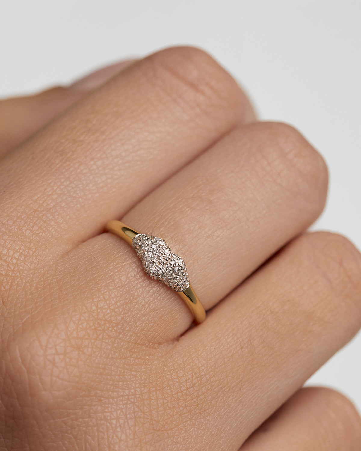 GRID 1 Diamonds and Gold Super Heart Stamp Ring - Elegant Jewelry for Women, Perfect for Valentine's Day, Anniversary & Romantic Gifts - Dainty Stackable Ring for Everyday Wear or Special Occasions