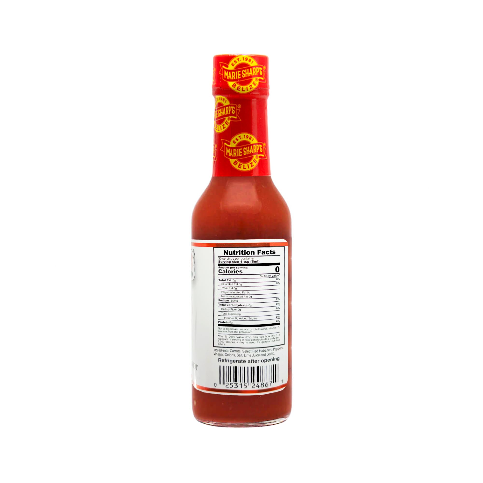 MARIE SHARP's Habanero Hot Pepper Sauce 5oz (148ml) - Spicy Belizean Condiment for Tacos, Wings & Grilling