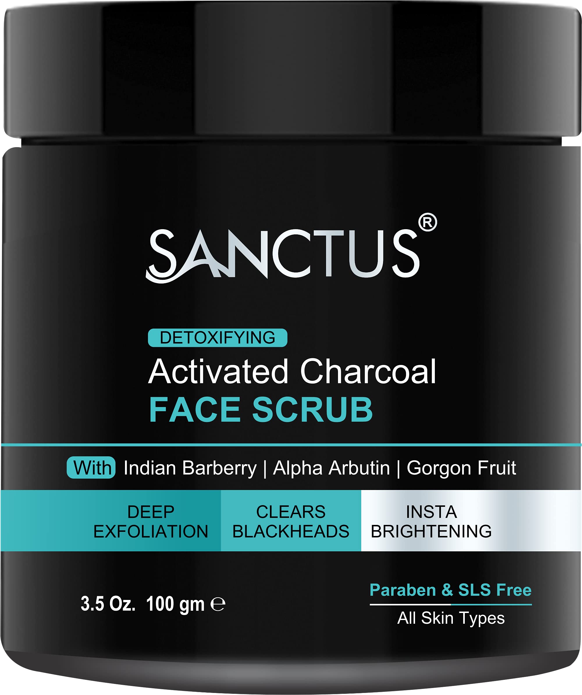 Best Activated Charcoal Face Scrub for Men - Deep Cleansing, Blackhead & Tan Removal - Oil Control & Acne Treatment with Natural Ingredients (Indian Barberry, Alpha Arbutin, Gorgon Fruit, Amla) - 100g - Perfect for Daily Skincare & Post-Workout Cleansing