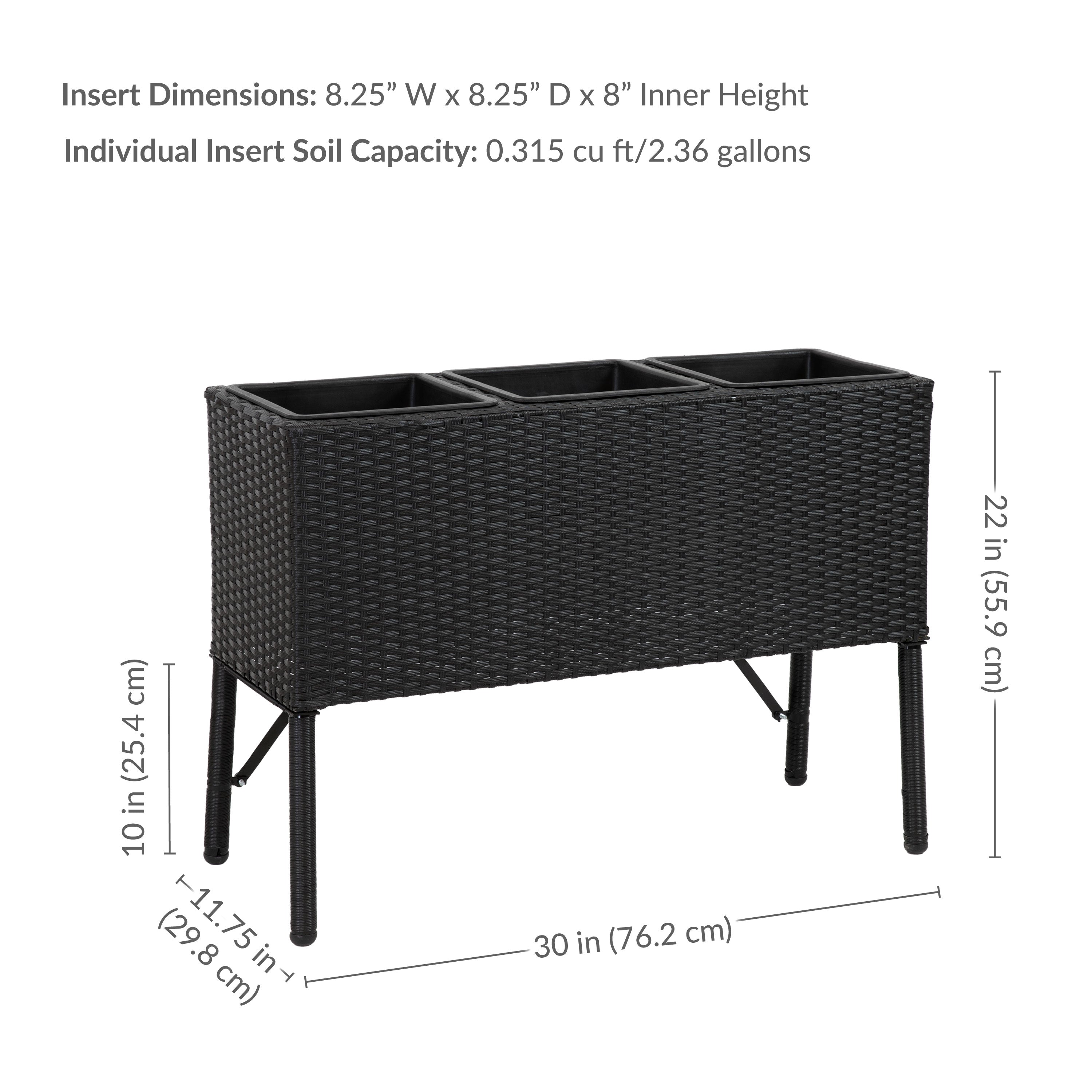 Sunnydaze 3-Section Black Wicker Raised Garden Planter Box - Perfect for Patio, Balcony & Outdoor Decor