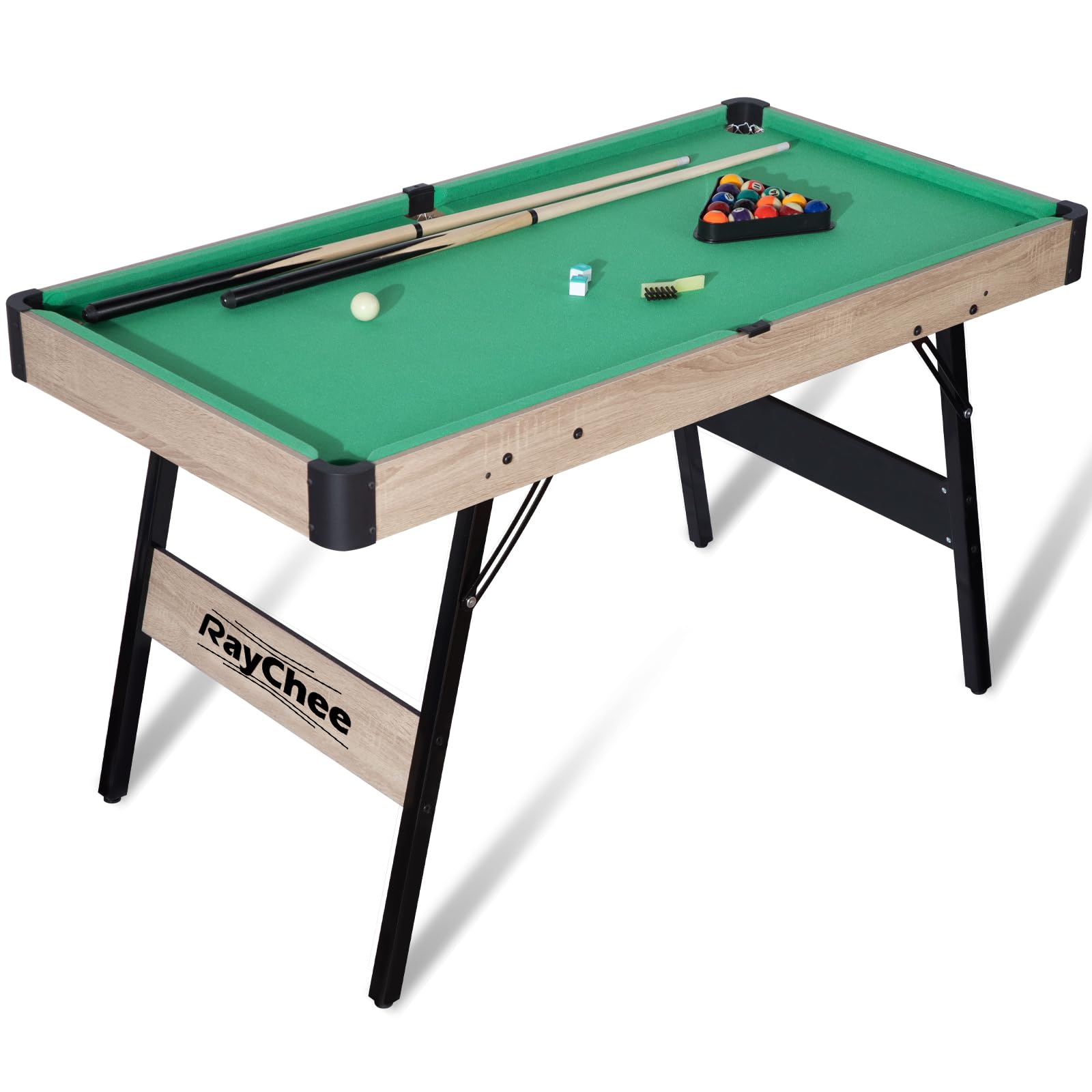 4.5ft Folding Pool Table for Kids & Adults - Portable Billiards Game Set with 2 Cue Sticks, 16 Balls, Triangle & Chalk - Indoor/Outdoor Family Game Room Entertainment for Parties & Recreation