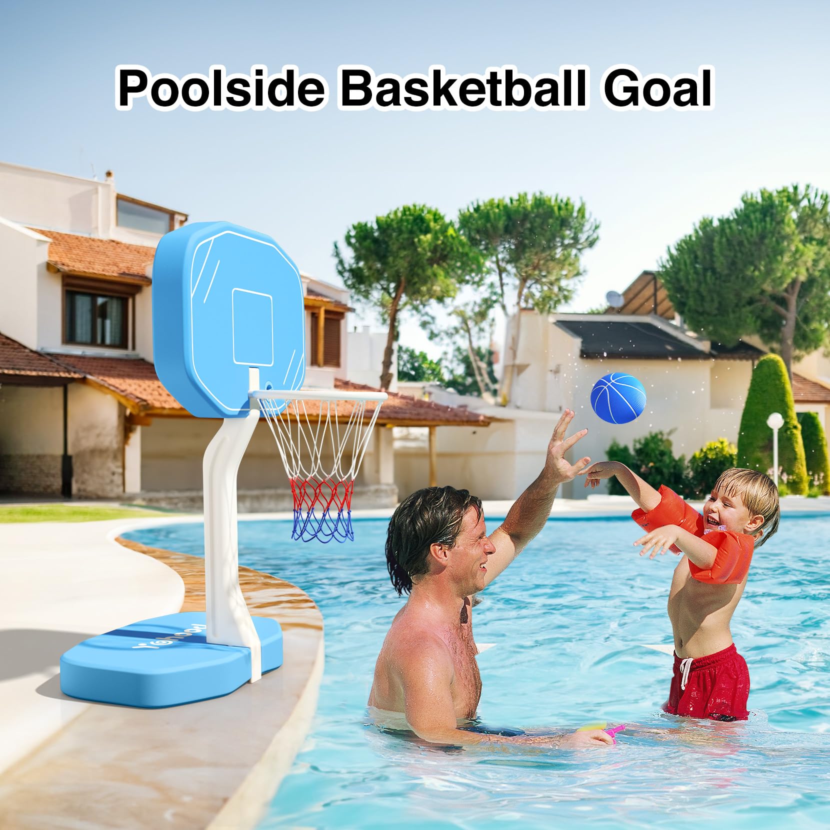 2-in-1 Pool Basketball Hoop & Volleyball Net Set - Adjustable Swimming Pool Games for Kids & Adults - Perfect for Inground Pools, Backyard Pool Parties & Summer Water Fun