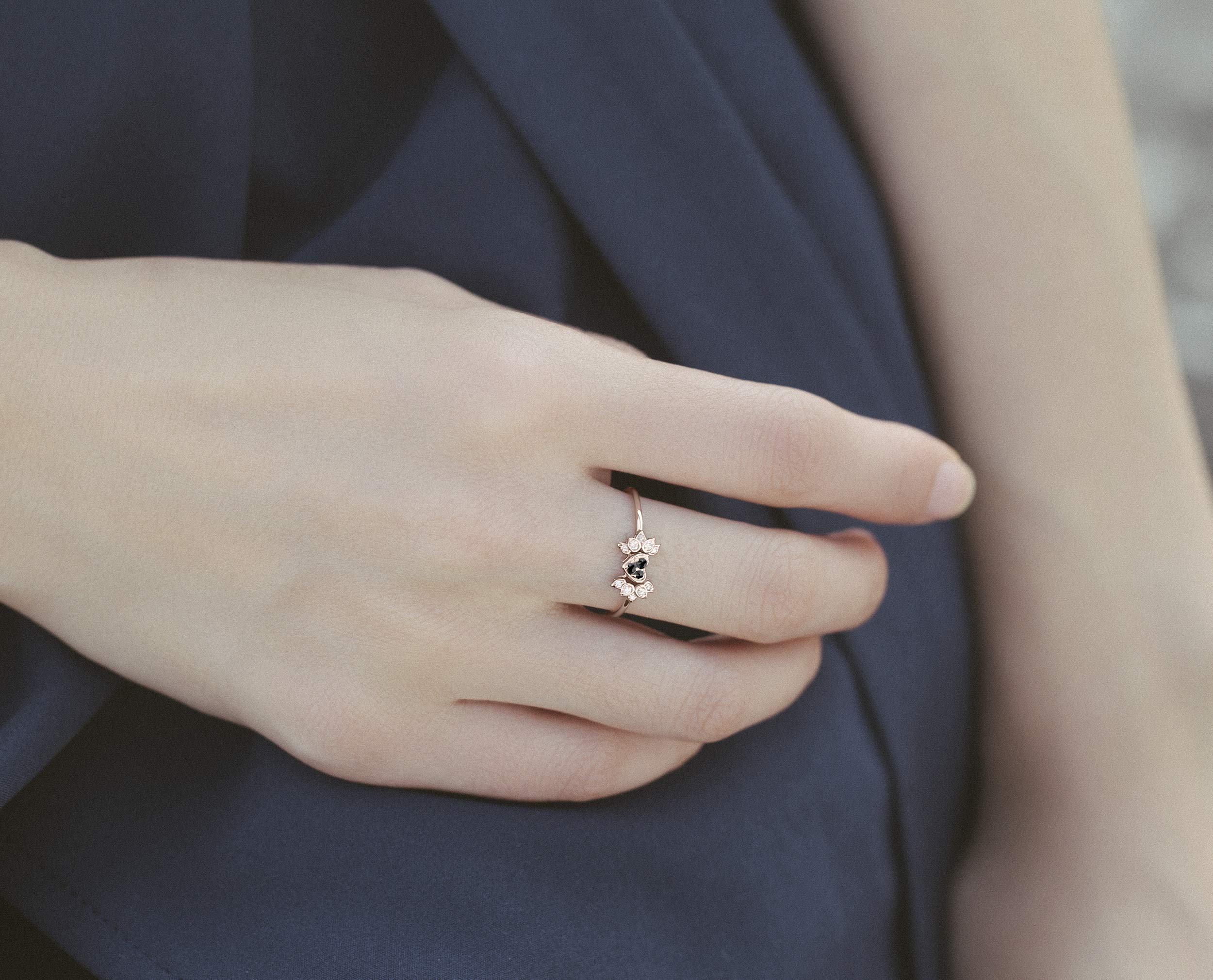 14K Rose Gold Black Diamond Heart Engagement Ring - Angel Wing Design Wedding Band, Handmade Birthstone Promise Ring for Women | Proposal, Anniversary, Valentine's Day Gift | Perfect for Romantic Moments, Weddings, Anniversaries & Special Occasions | Elegant Jewelry for Date Nights, Proposals & Bridal Accessories