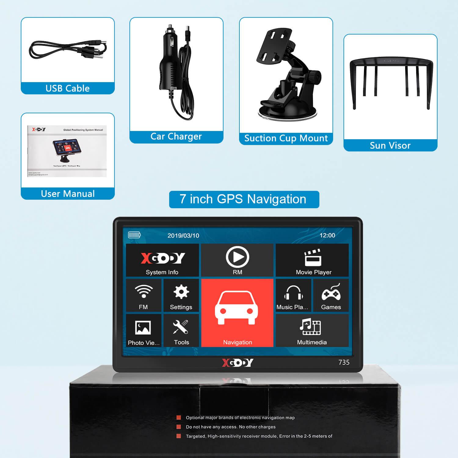 XGODY 735 7-Inch HD Touchscreen GPS Navigation System for Car & Truck - Voice Guidance, Speed Camera Alerts, Lifetime Maps - Perfect for Road Trips & Daily Commutes