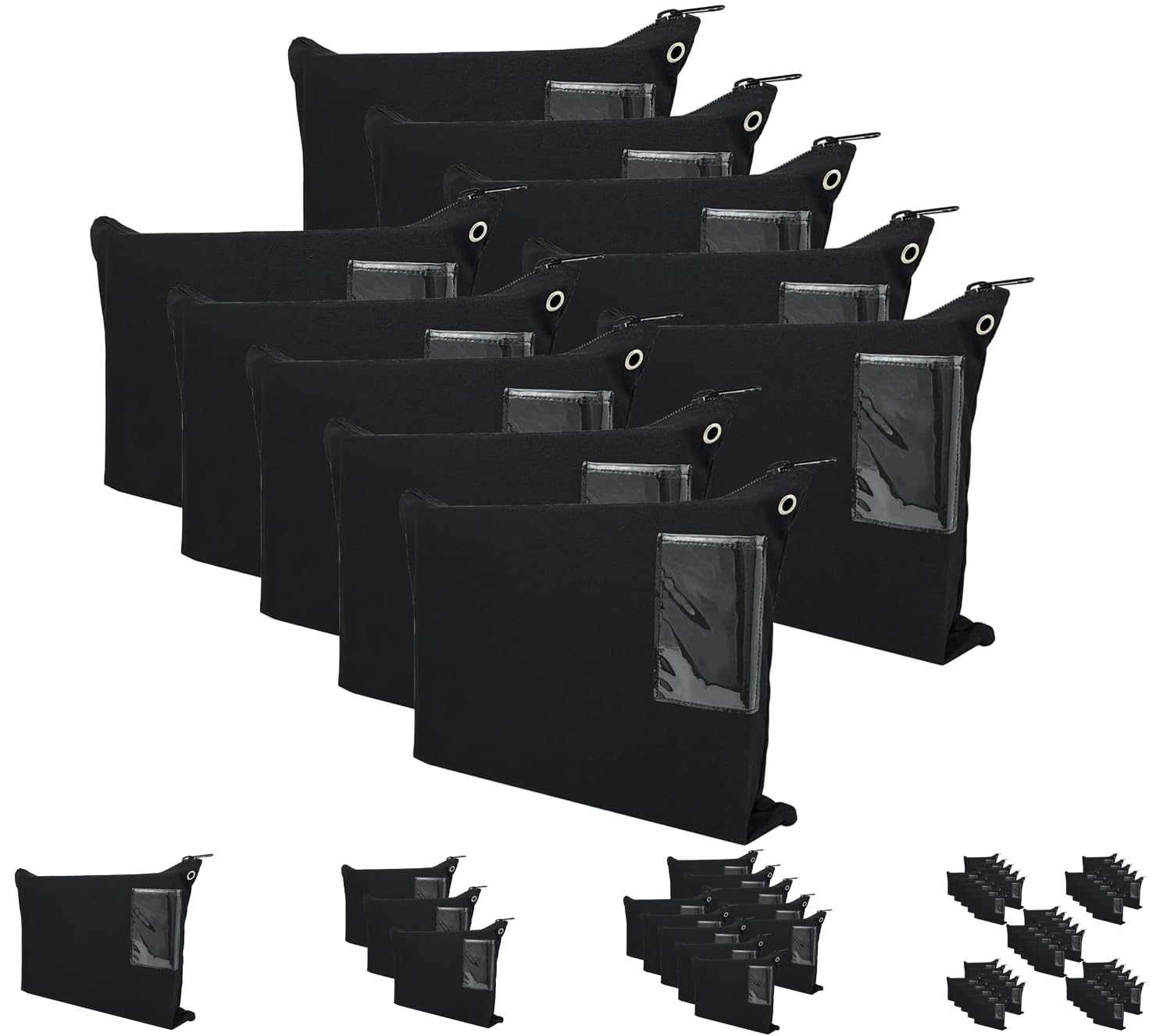 Extra Large Durable Black Canvas Zipper Bank Bag with ID Window - Interoffice Mailer Transit Sack (18