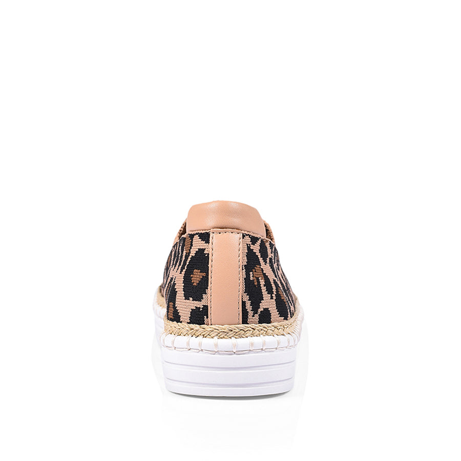 Queen Slip On Sneakers | Nude Leopard Knit Women's Shoes | Comfortable Casual Loafers for Walking, Travel & Everyday Wear