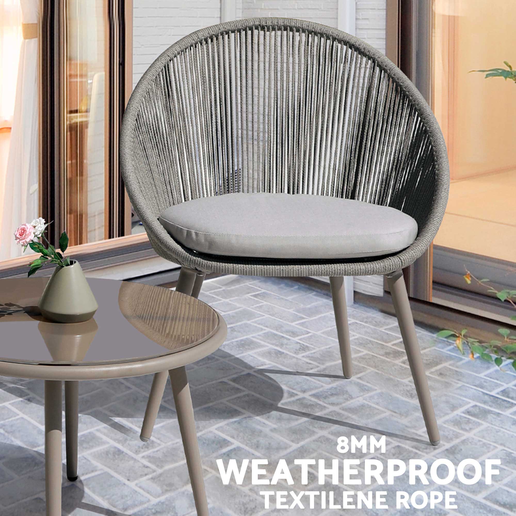 Como 3-Piece Steel Bistro Set with Tempered Glass Top - Outdoor Patio Dining Table & Chairs Set in Gray (DG55) | Perfect for Garden, Balcony, and Backyard Relaxation