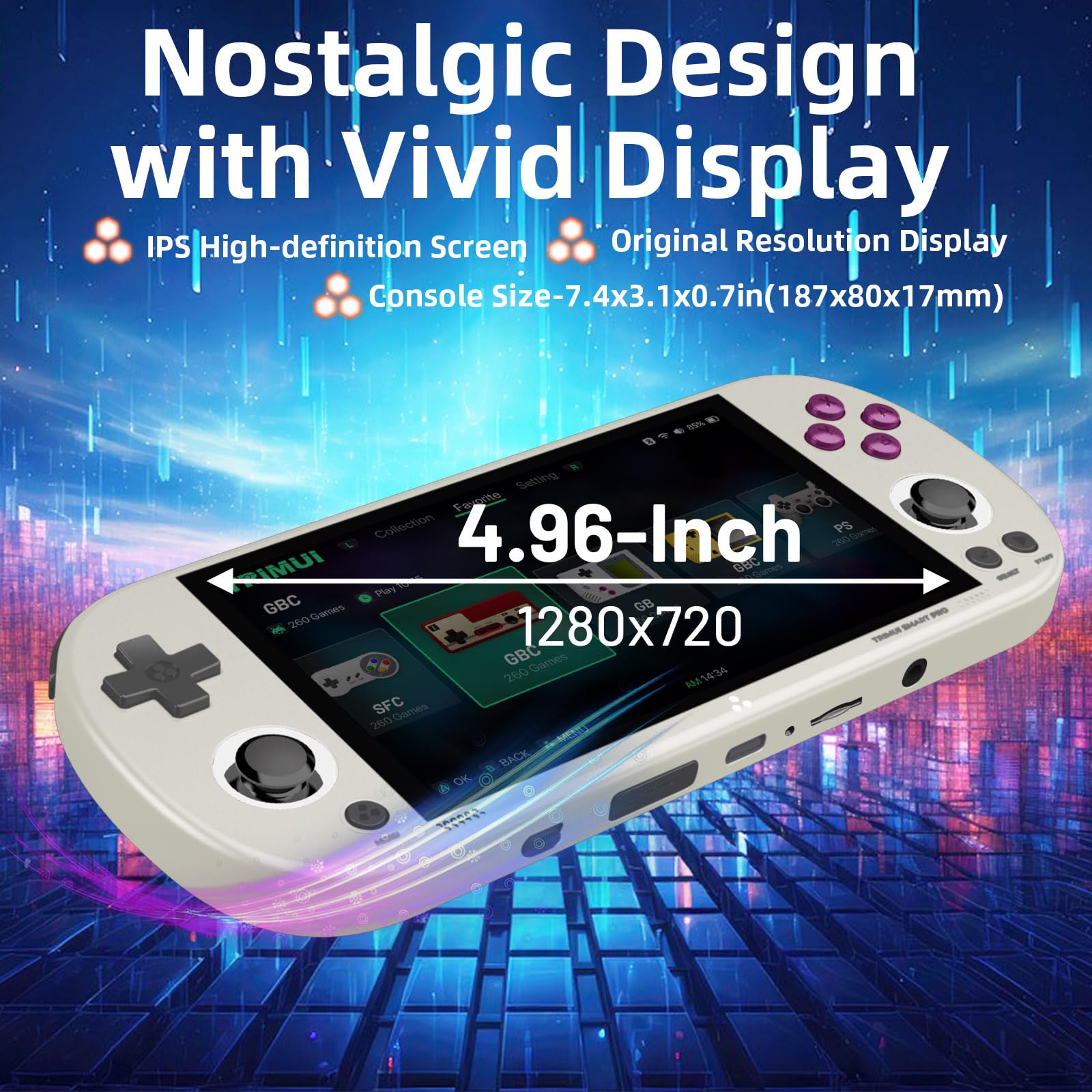 Trimui Smart Pro 5-inch Portable Retro Game Console - Handheld Gaming System with 64GB Storage, Rechargeable Battery & Classic Games - Perfect for Travel, Commuting and Retro Gaming Enthusiasts