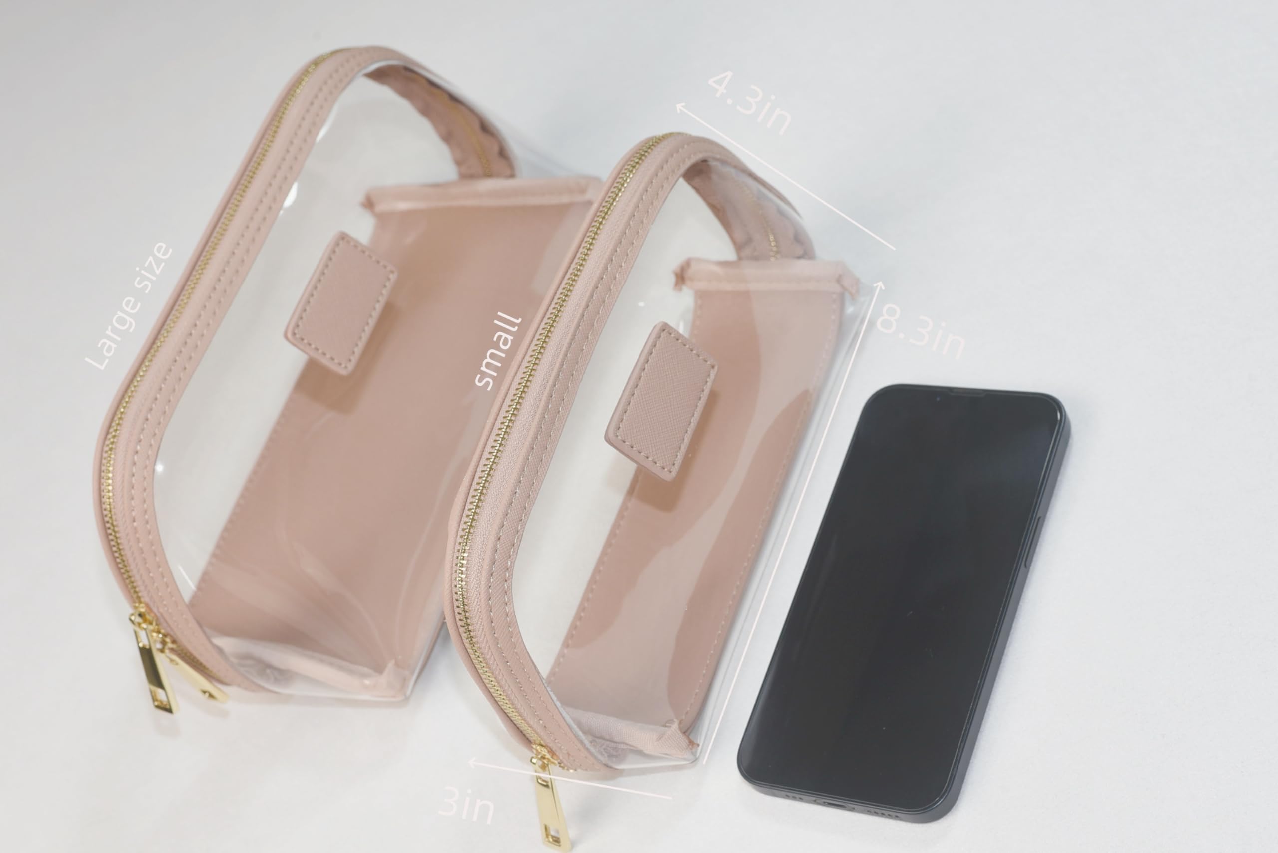 Clear Makeup Bag - Leather Travel Toiletry Case, Portable Waterproof Cosmetic Organizer Storage Pouch (Pink, Small) - Perfect for Travel, Gym & Daily Beauty Essentials