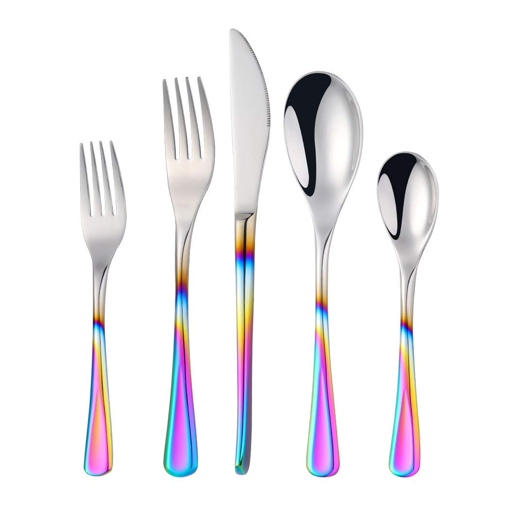 20-Piece Stainless Steel Silverware Set - Heavyweight Flatware Cutlery for 4 (Knife, Fork, Spoon) - Mirror Finish, Dishwasher Safe - Gradient Rainbow Design - Perfect for Dinner Parties, Restaurants & Everyday Dining