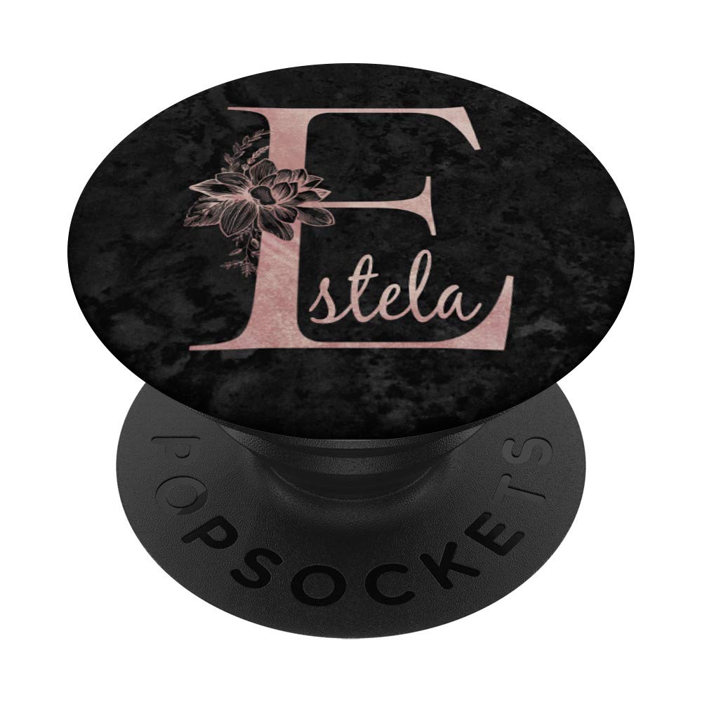 Estela Name Personalized Pink Rose on Black Design PopSockets PopGrip - Swappable Phone Grip for iPhone, Samsung & Tablets | Perfect Gift for Birthdays, Anniversaries & Special Occasions