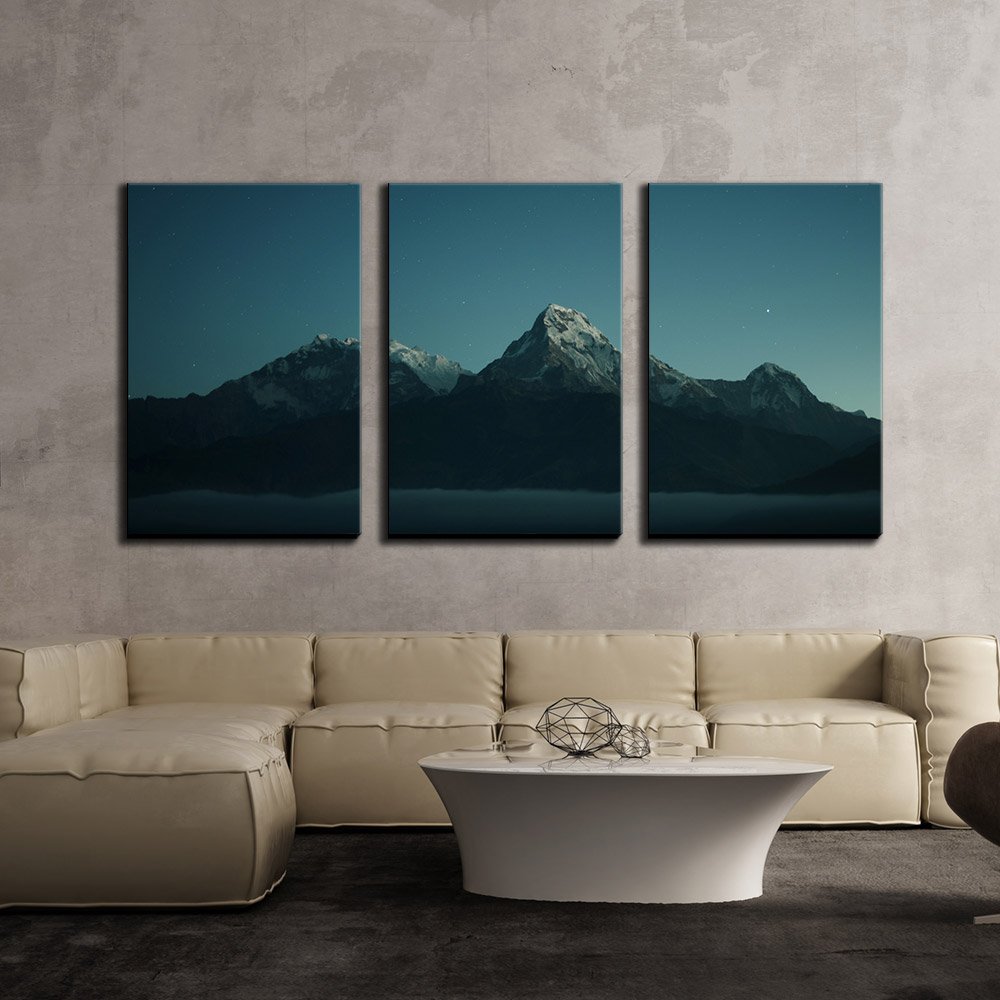 wall26 - 3 Piece Canvas Wall Art Set - Snowy Mountain Peaks at Night Landscape Painting - Modern Framed Home Decor for Living Room, Bedroom & Office - 24