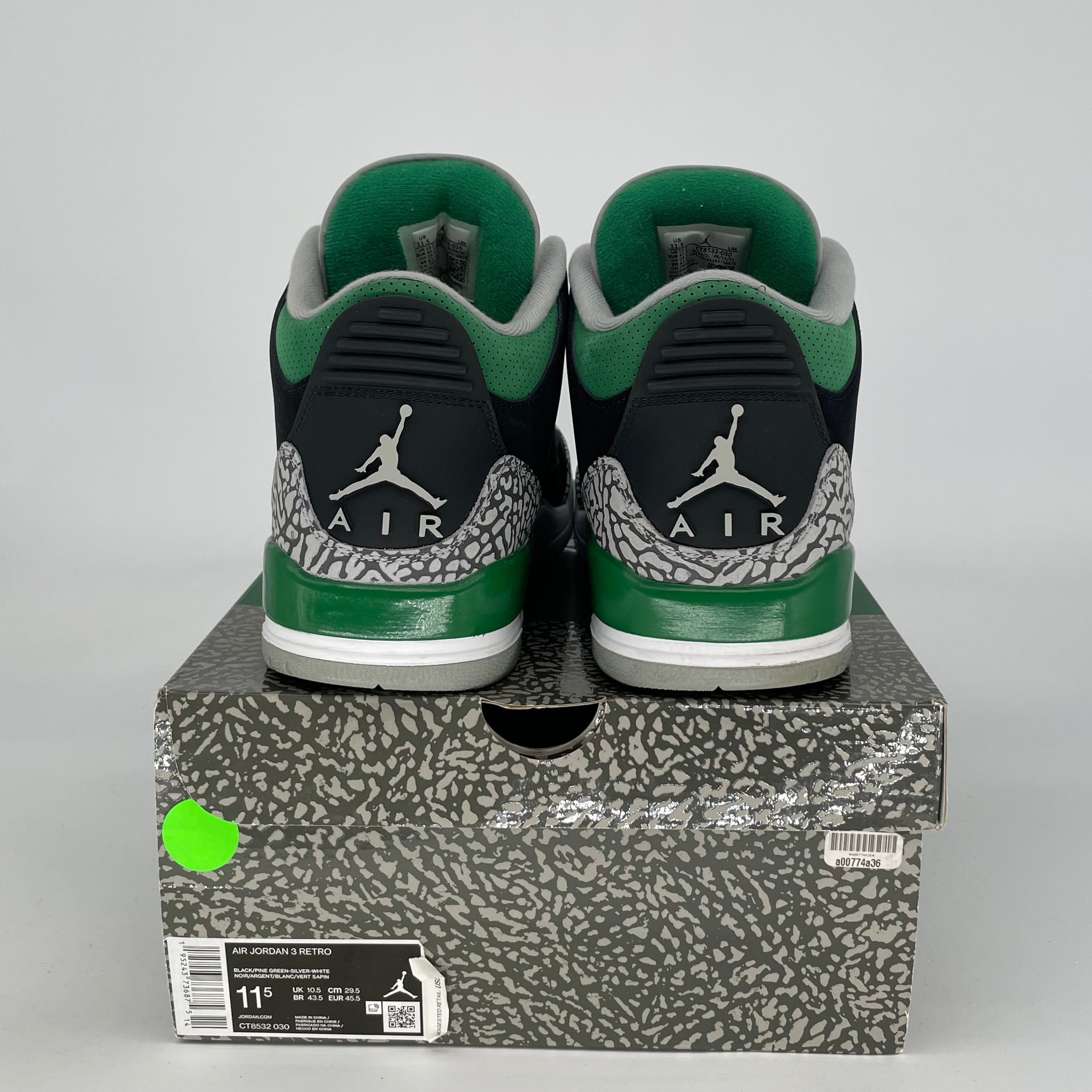 Original: AIR JORDAN 3 PINE GREEN SIZE 11.5/13W CT8532 030   Optimized: Air Jordan 3 Retro Pine Green Men's Basketball Shoes Size 11.5/13W (CT8532-030) - Perfect for Streetwear & Court Performance