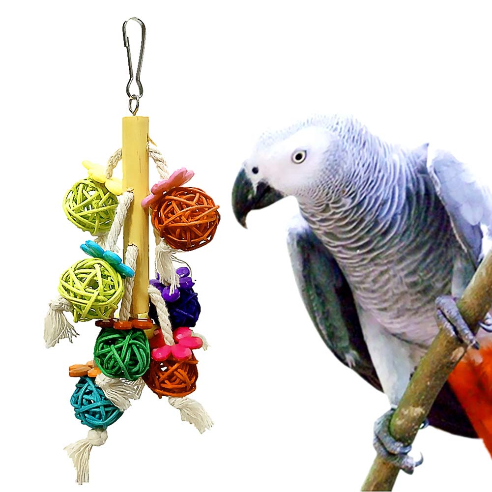 Colorful Natural Bird Swing Toys for Parrots - Hanging Chewing & Climbing Pet Toy with Rattan Balls - Perfect for Cage Enrichment & Playtime Activities