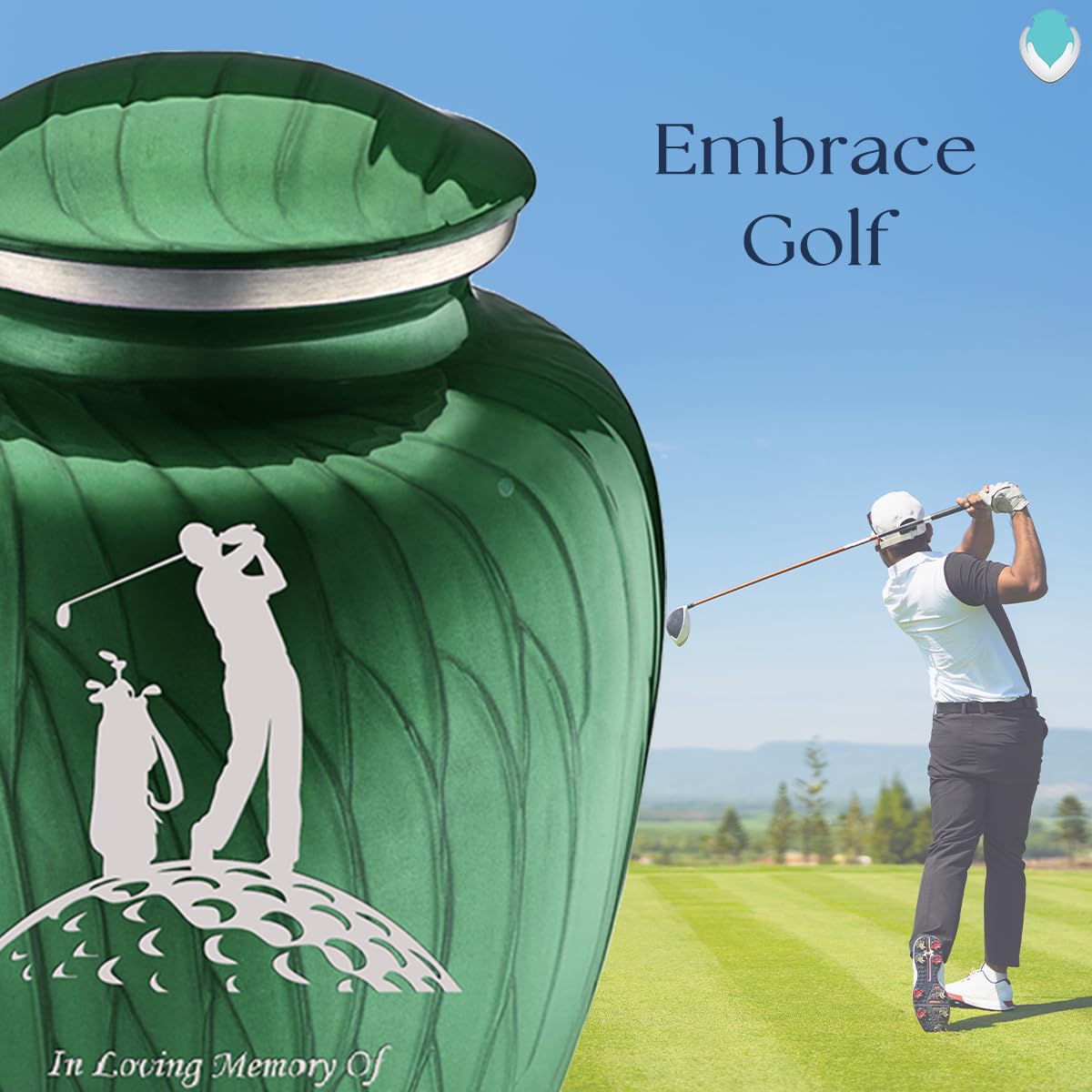 Personalized Golf Cremation Urn for Ashes - Large Pearl Green Funeral Urn for Men & Women with Double-Side Engraving (Holds 200 lbs) - Perfect for Memorials, Golf Enthusiasts & Funeral Services