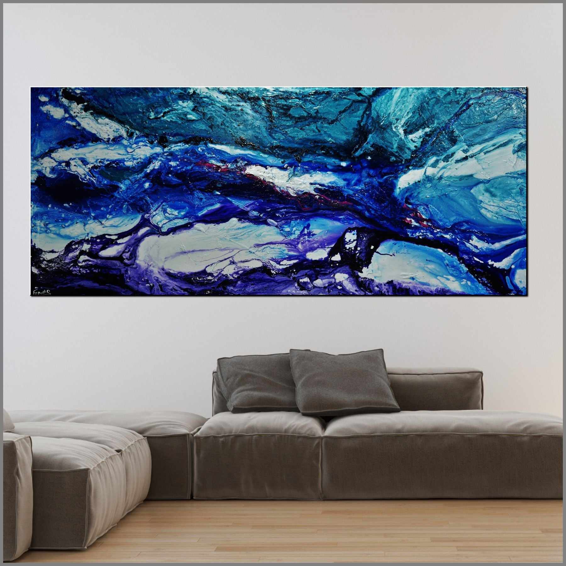 240cm x 100cm Green Purple White Textured Abstract Canvas Painting - Modern Wall Art for Living Room, Bedroom & Office Decor