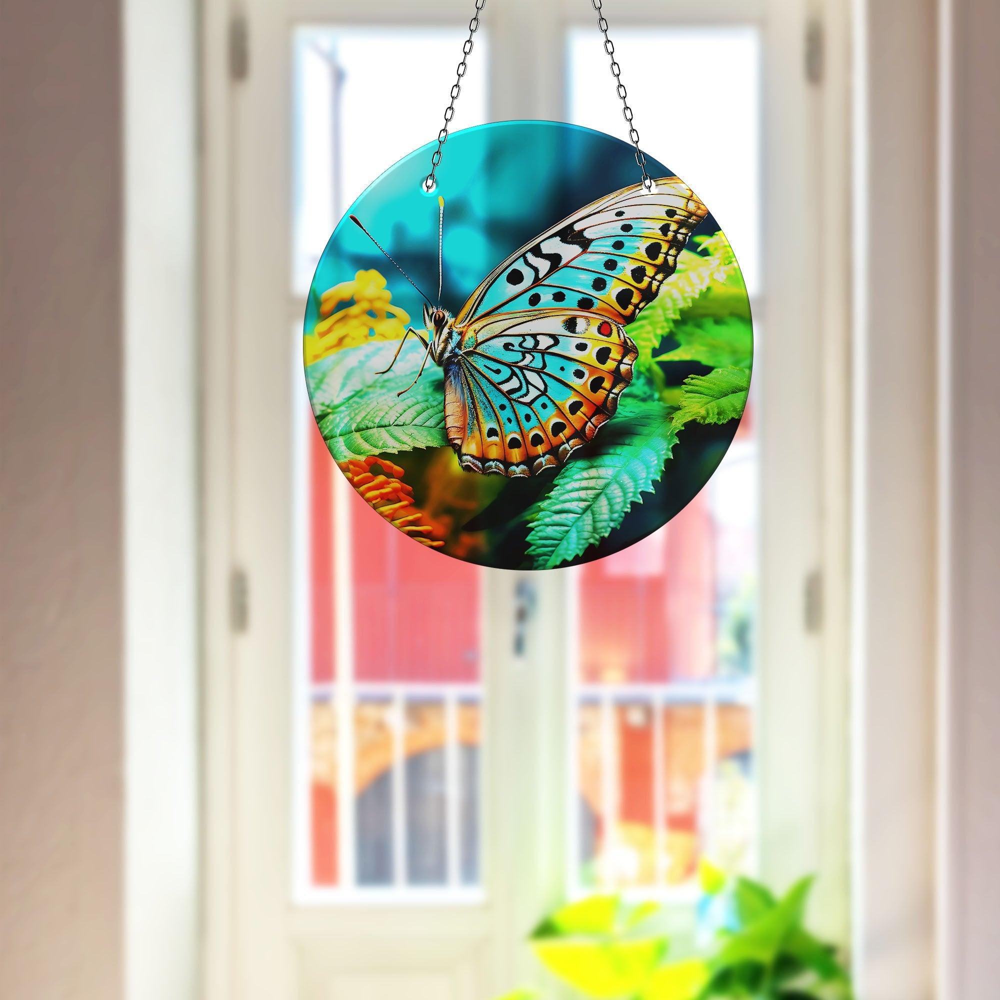 Blue Butterfly Suncatcher Window Decor - Handmade Stained Glass Sun Catcher for Home, Office, Nursery - Perfect for Windows, Gifts & Boho Room Decor