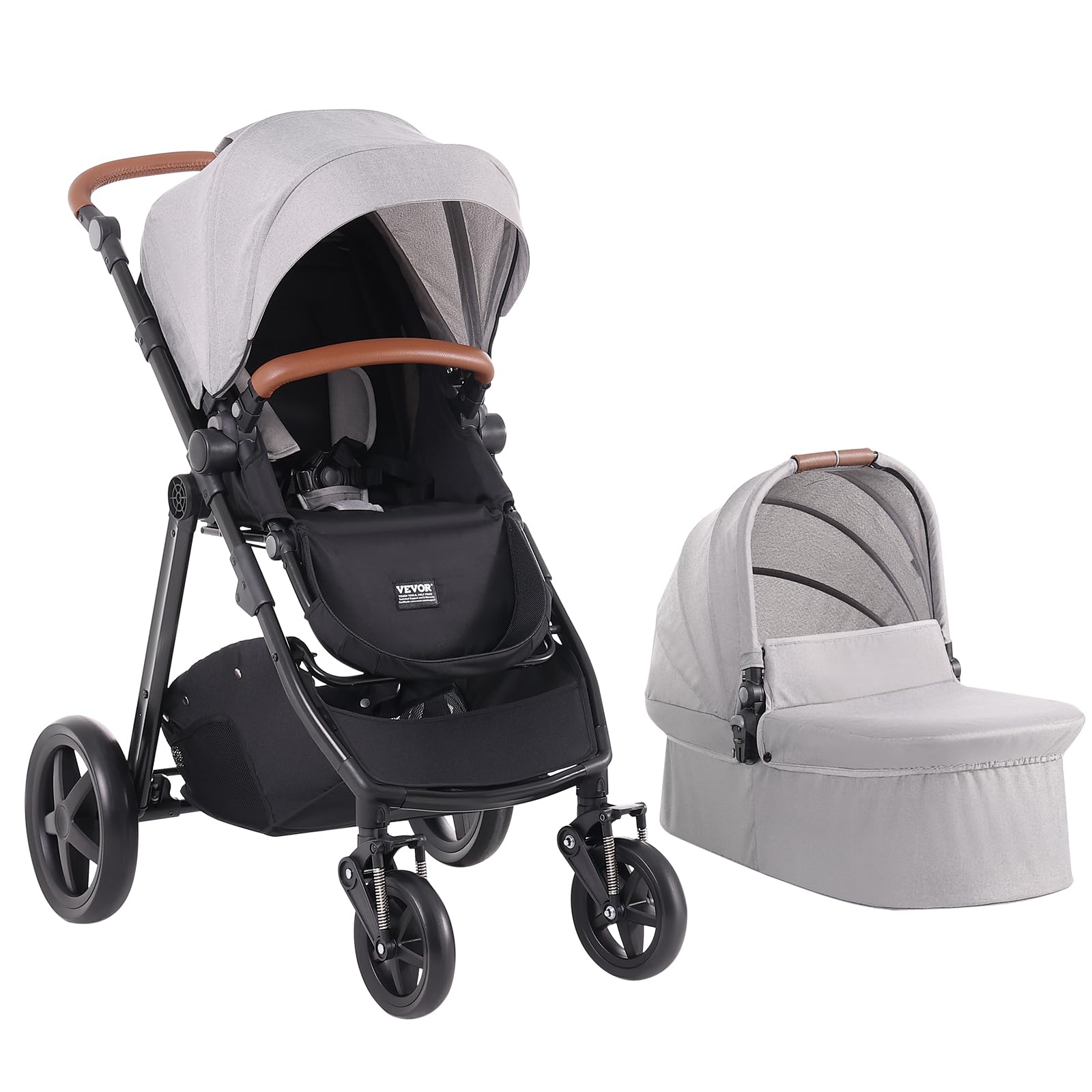 VEVOR 2-in-1 Travel System Stroller with Bassinet & Reversible Seat | Light Gray Baby Stroller Combo with One-Button Fold, EVA Tires & Brake | Perfect for Newborns, Shopping & Outdoor Walks