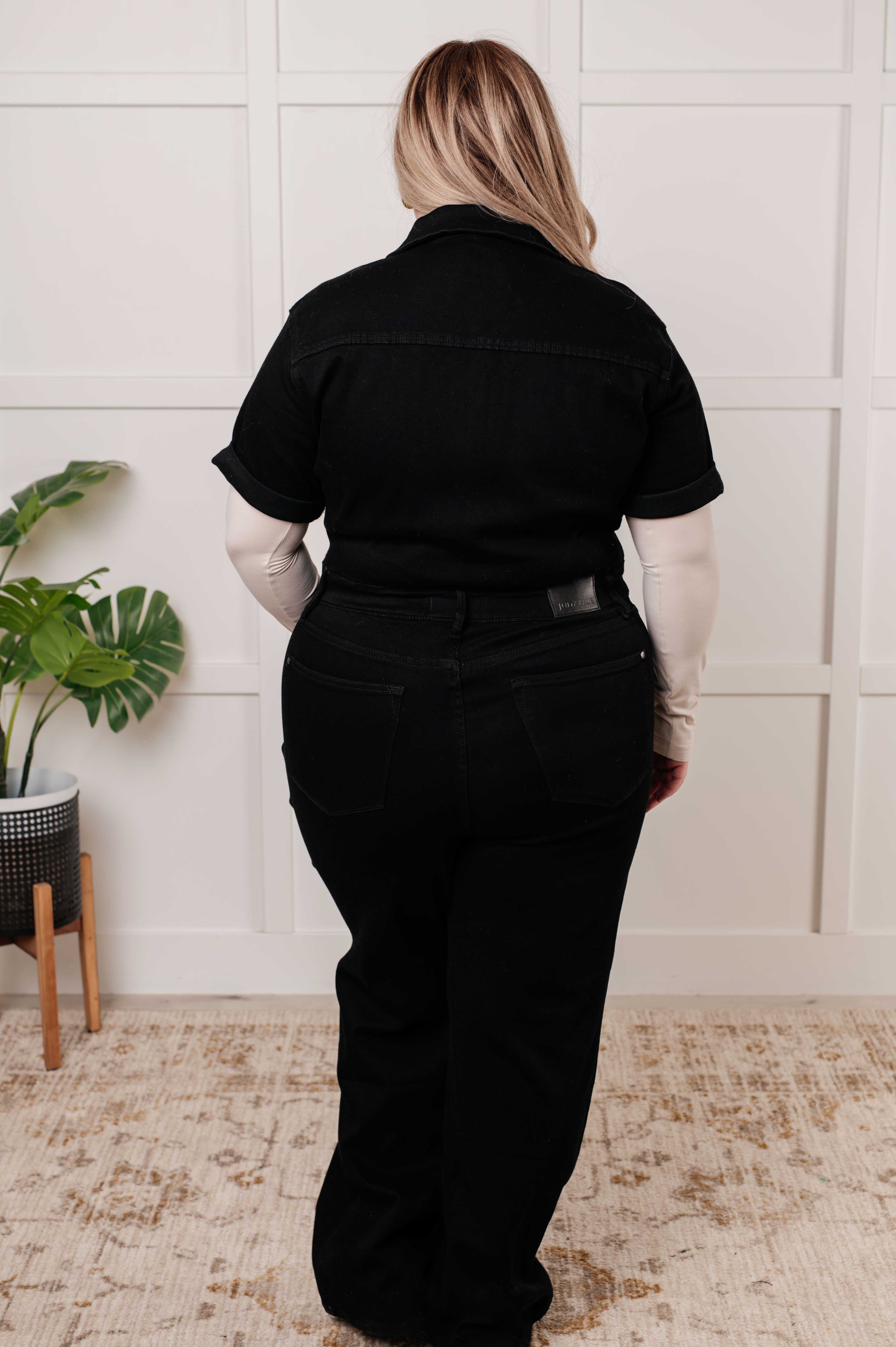 Tilda Short Sleeve Control Top Denim Jumpsuit for Women - Slimming Stretch Romper with Pockets | Perfect for Casual Outings, Date Nights & Summer Fashion