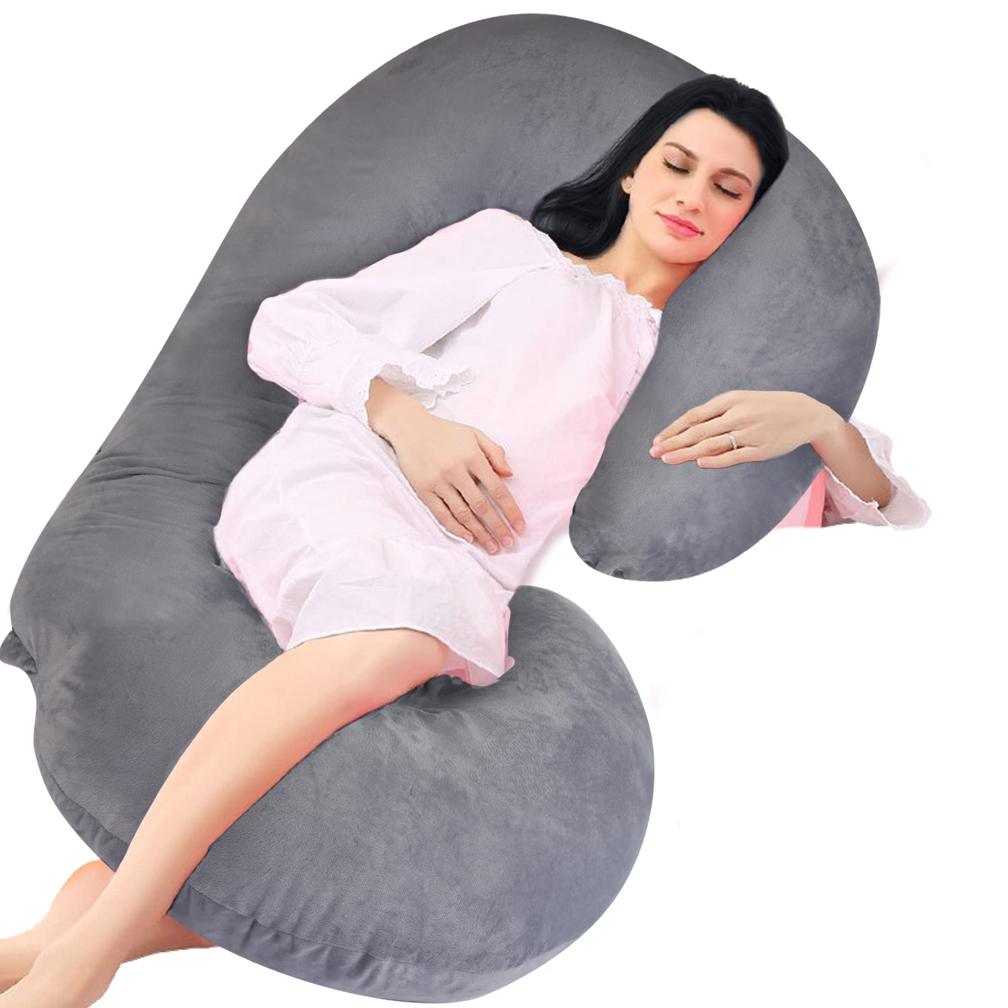 **COLOR TREE C-Shaped Pregnancy Pillow for Full Body Support - Maternity Pillow with Removable Cover for Belly & Back Pain Relief - Comfortable Sleeping Pillow for Pregnant Women - Perfect for Side Sleeping, Nursing & Postpartum Recovery**
