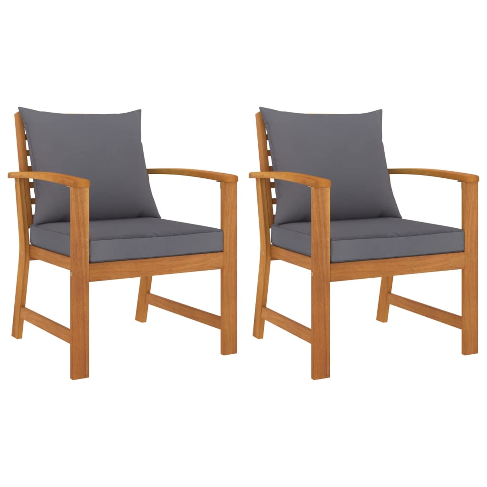 Stackable Outdoor Patio Chairs Set of 2 - Acacia Wood with Dark Gray Cushions - Durable & Weather-Resistant for Garden, Poolside, and Backyard Relaxation
