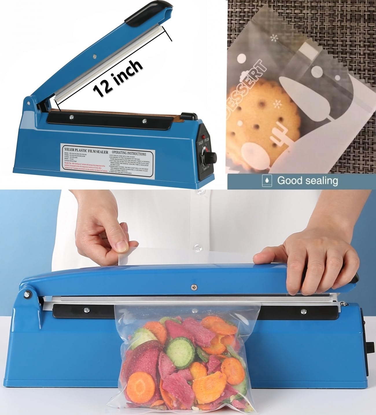 12 Inch Impulse Heat Sealer Machine for Plastic Bags - Manual PE/PP Poly Bag Sealer with Extra Replacement Heating Element - Perfect for Food Packaging, Retail Stores & Warehouse Sealing Operations