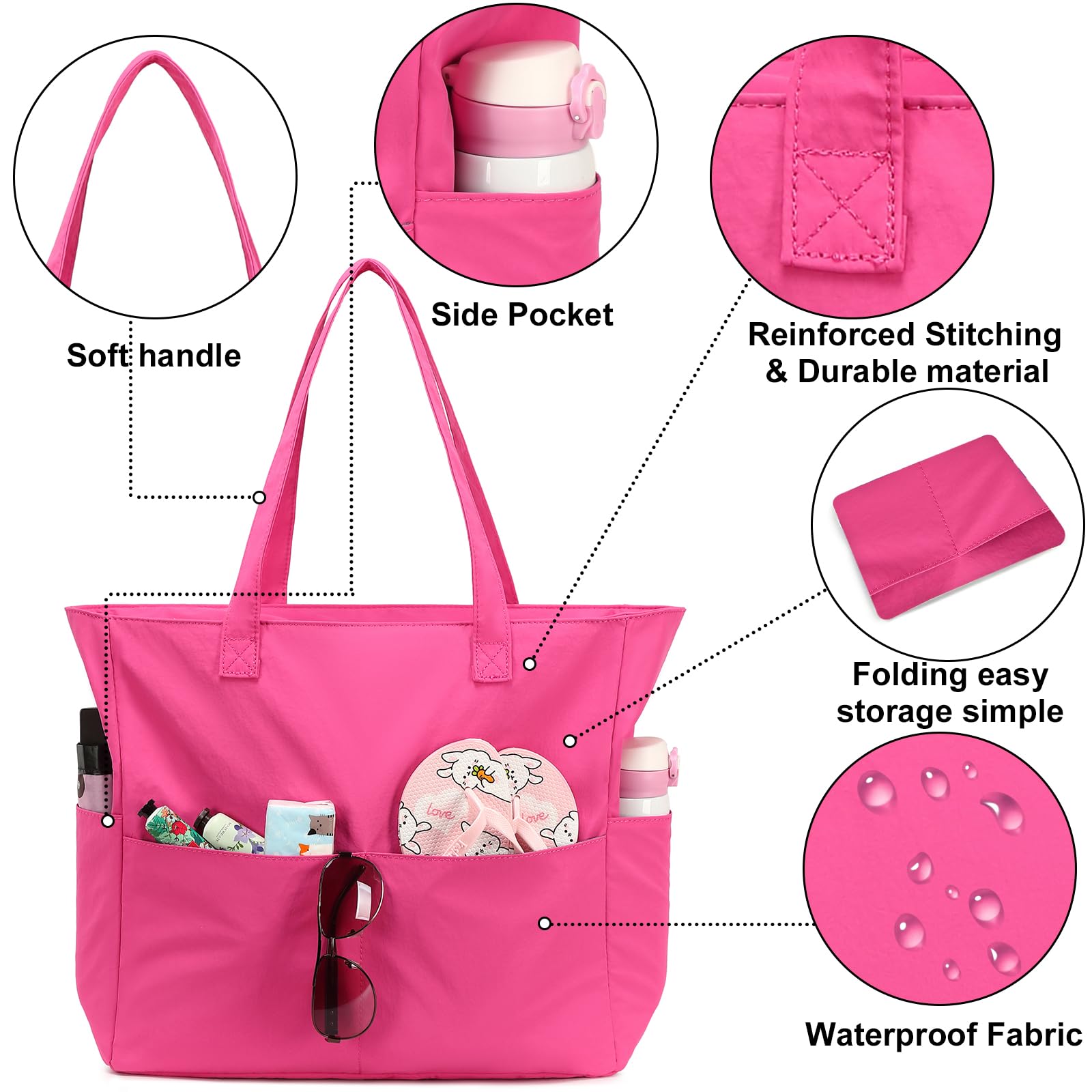 Waterproof Large Beach Tote Bag for Women - Gym, Pool & Travel Carry On Bag with Wet Compartment - Perfect for Swimming, Vacation & Weekender Trips