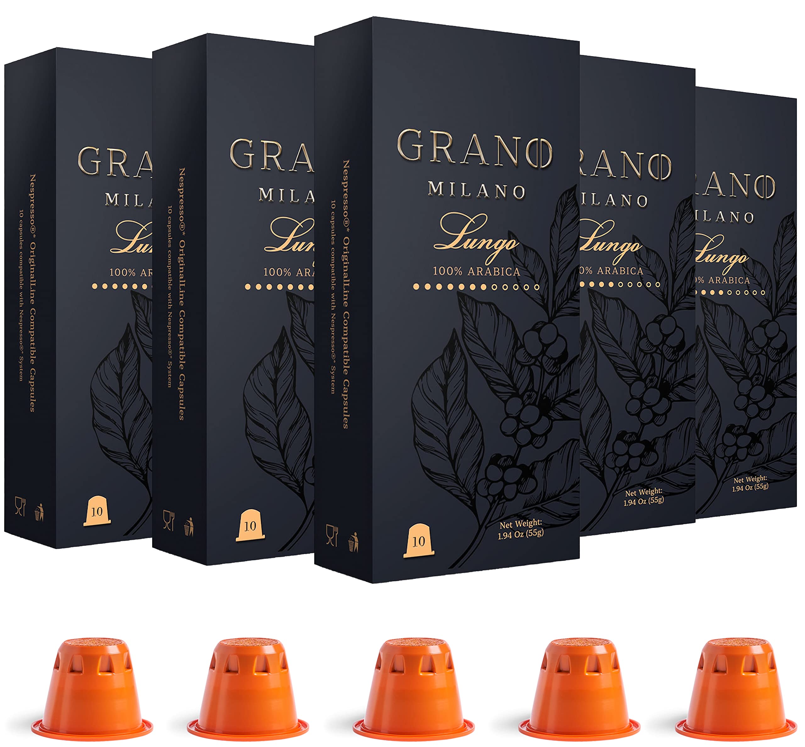 Premium Italian Arabica Coffee Pods for Nespresso - Medium Roast, Intensity 7/12 - Perfect for Home & Office Espresso