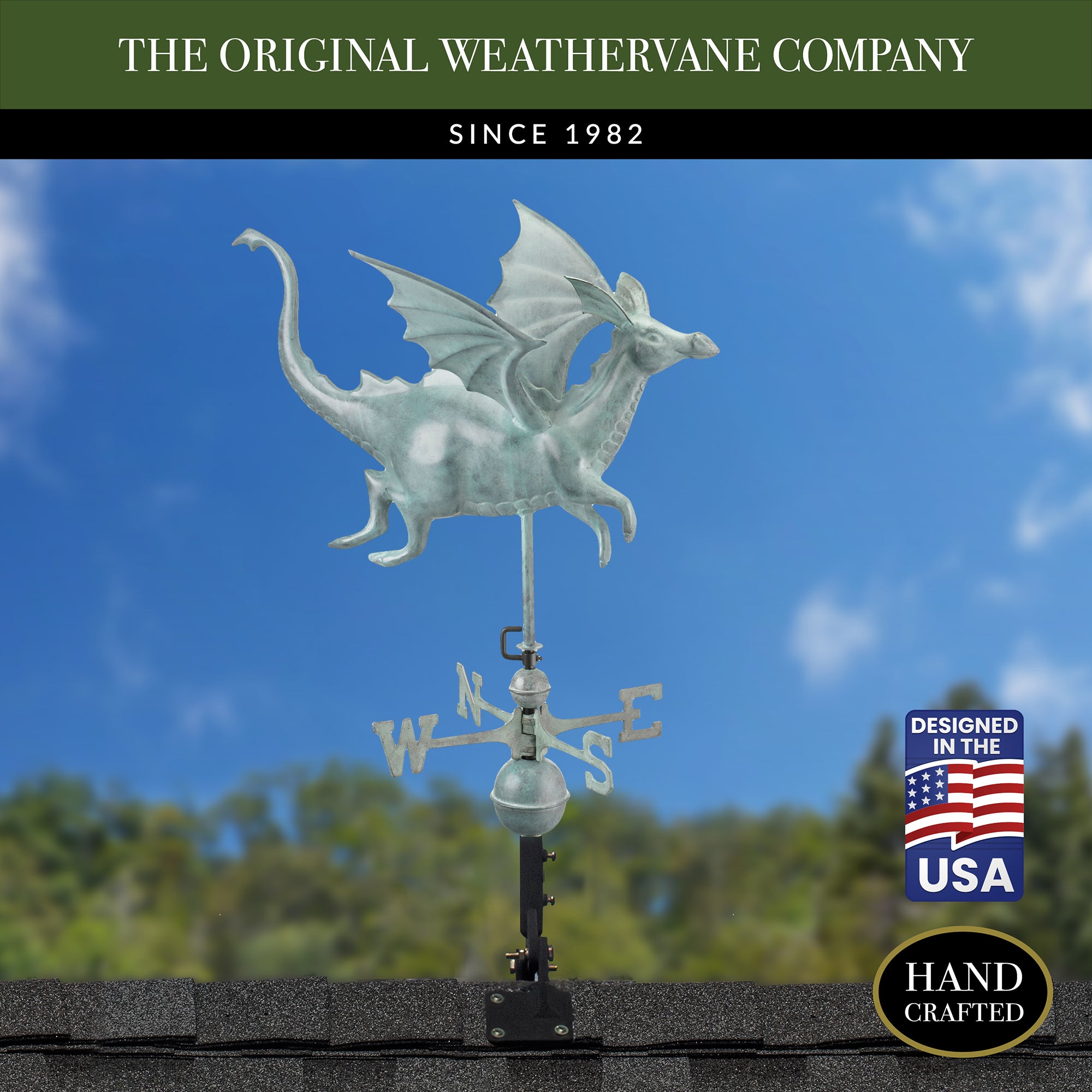 Flying Dragon Weathervane - Handcrafted Copper Garden Decor for Roof or Yard - Perfect for Farmhouse, Cottage & Outdoor Decoration