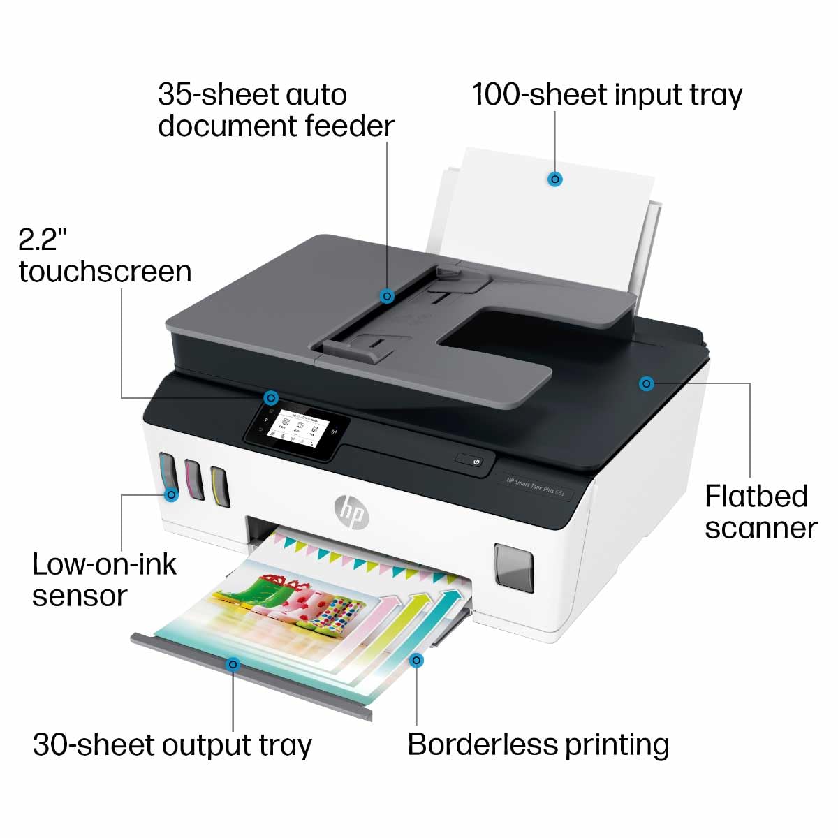 HP Smart-Tank Plus 651 Wireless All-in-One Ink-Tank Printer with 2 Years of Ink Supply - Auto Document Feeder, Mobile Printing, Scanning, Copying - Alexa Compatible (7XV38A) - Perfect for Home Office, Small Business & Remote Work