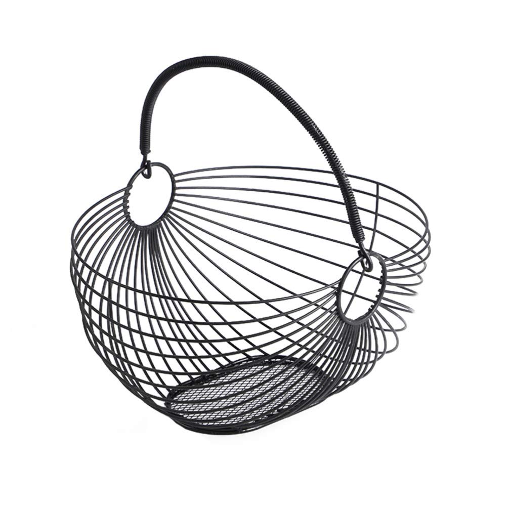 Cabilock Wrought Iron Fruit Basket with Handle - Portable Hollow-Out Design for Living Room, Kitchen & Dining Room - Multifunctional Home Decor Storage Shelf