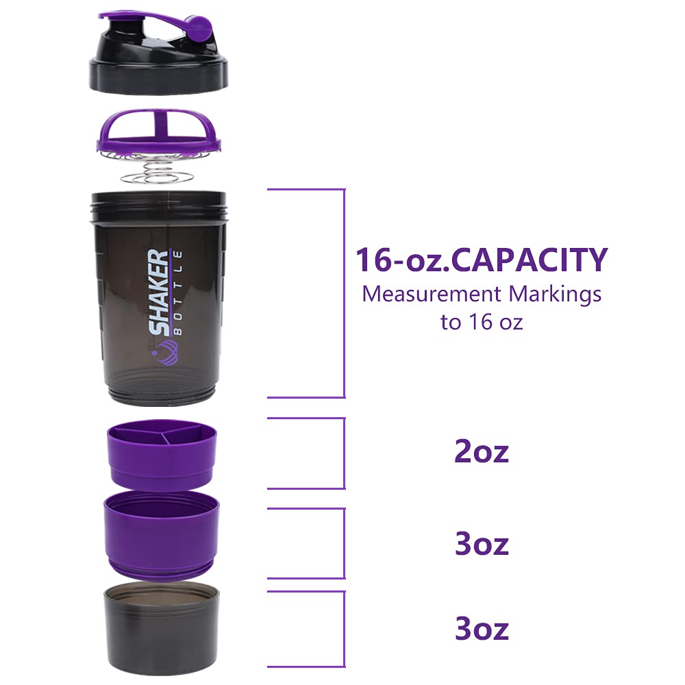 Premium 16oz Leak-Proof Protein Shaker Bottle with 3-Layer Twist-Off Lid & Supplement Storage | BPA-Free Gym Water Bottle for Protein Powder, Pre-Workout & Meal Replacement | Ideal for Fitness, Bodybuilding & Post-Workout Recovery