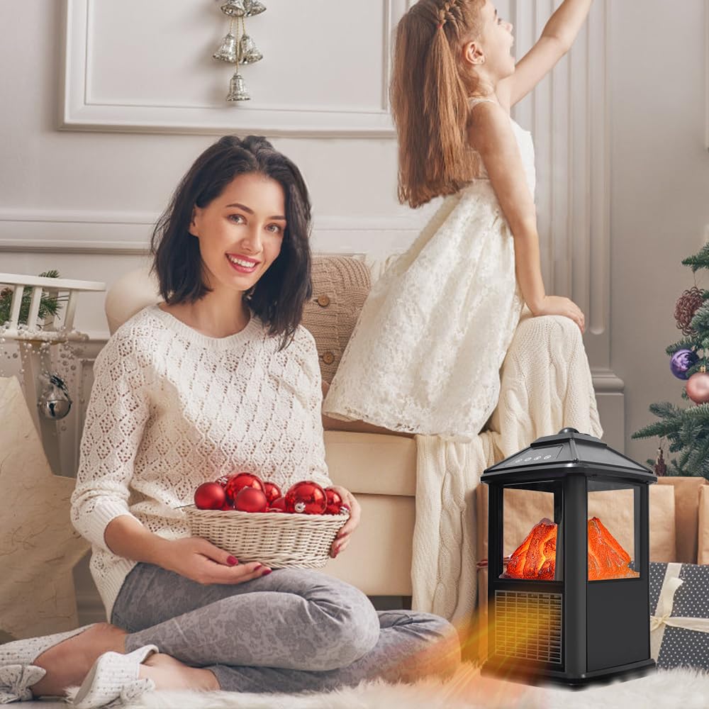 Mini Electric Fireplace Heater - Portable Freestanding 3D Flame Indoor Space Heater with Remote, Timer & Thermostat - Perfect for Bedroom, Living Room & Office Warming Decor