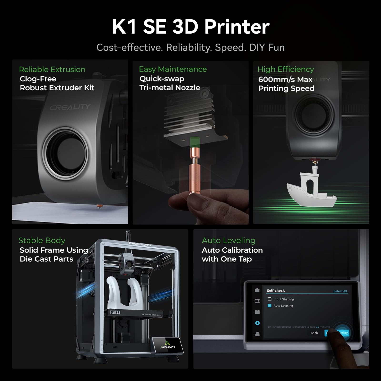 Creality K1 SE 3D Printer 2024 - 600mm/s High-Speed Printing, Auto Leveling, Direct Extruder, Quick-Swap Nozzle | Perfect for Home DIY Projects, Rapid Prototyping & Educational STEM Learning