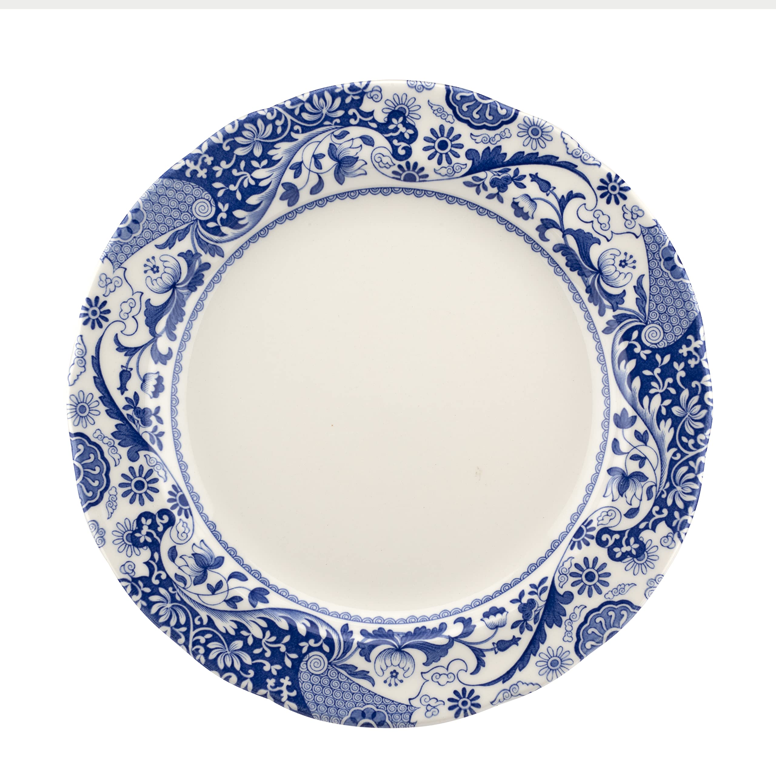 Spode Blue Italian Brocato 10.5-Inch Dinner Plates Set of 4 - Elegant Round Salad & Appetizer Plates in Classic Blue & White - Dishwasher Safe Fine China Made in England - Perfect for Formal Dining, Holiday Entertaining & Restaurant Service