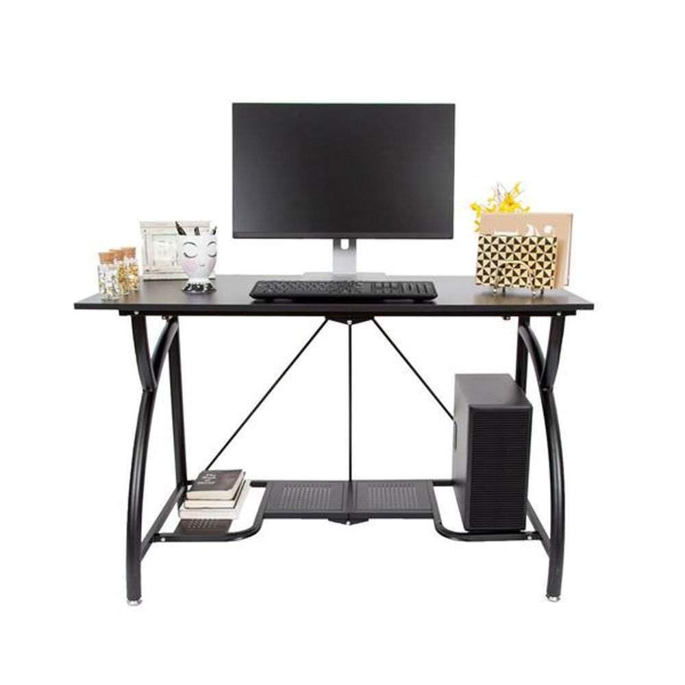 Origami Large Foldable Two-Shelf Desk - Sturdy Steel Frame Laptop Computer Table for Home Office, Dorm Room & Small Spaces - Black Workstation with Storage Shelf