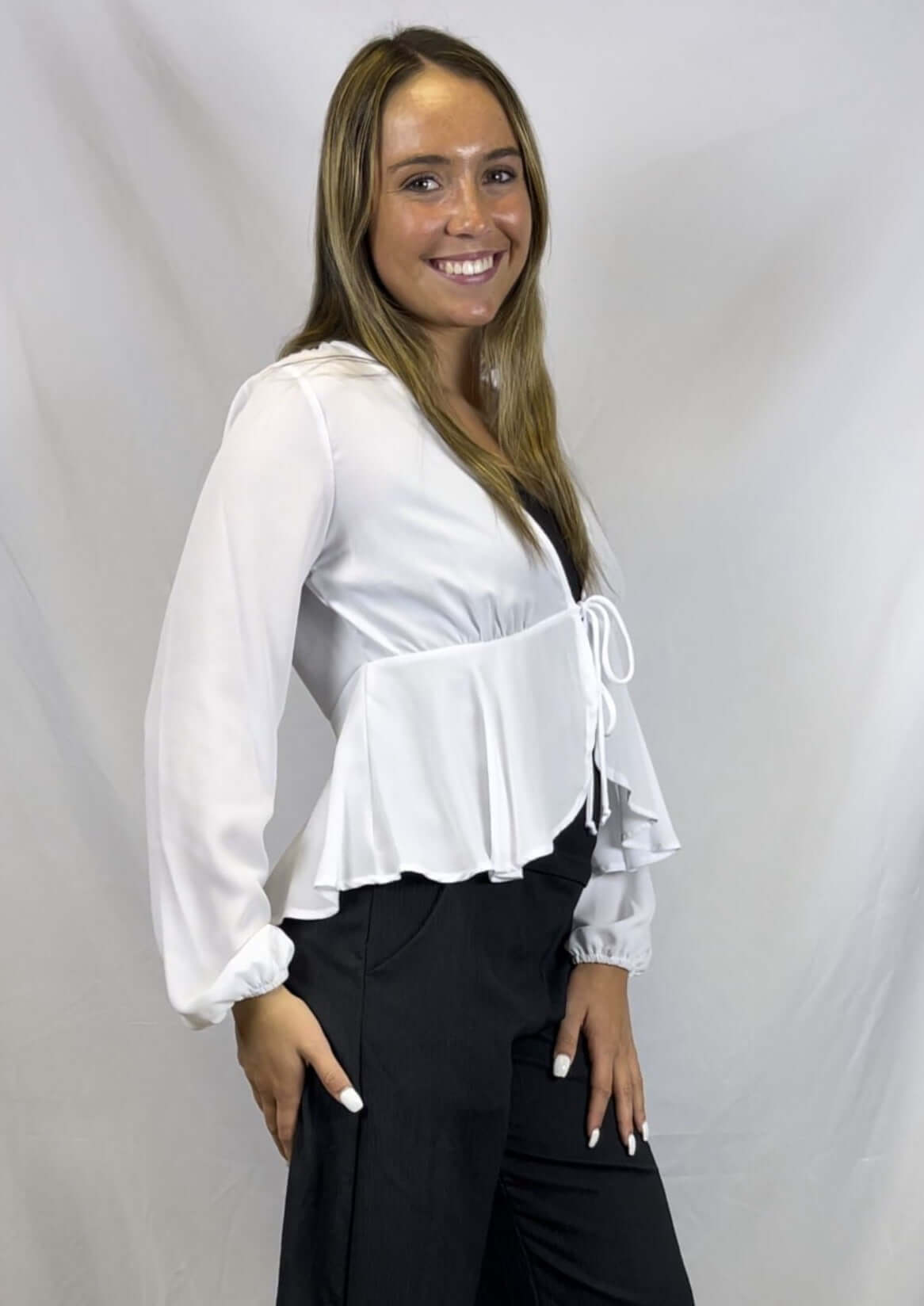 Bright White Tie Front Peplum Cardigan - Women's Summer Knit Sweater | Casual Office Wear & Date Night Outfit