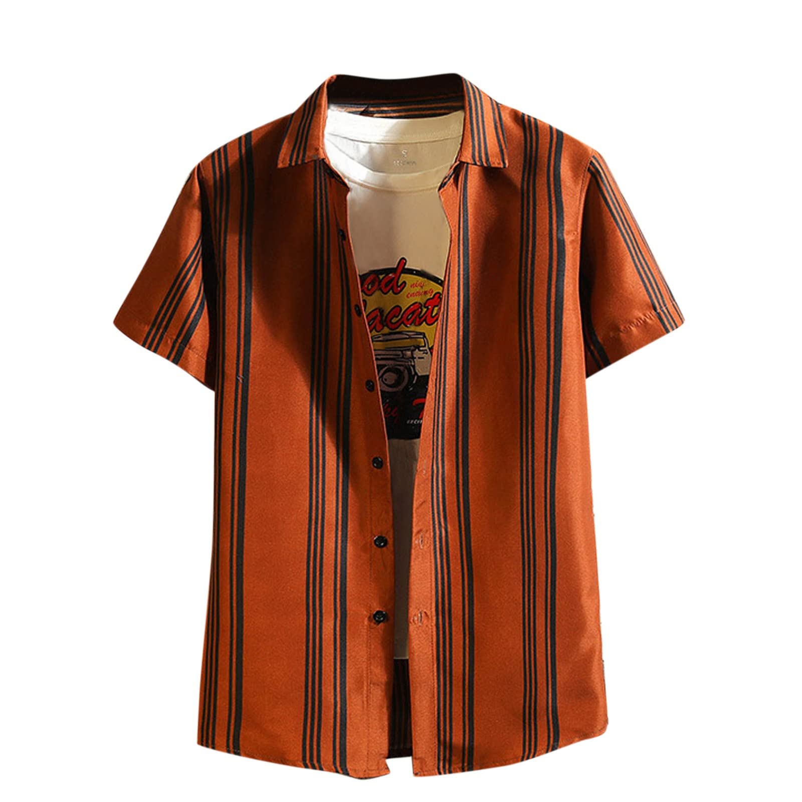Men's Hawaiian Shirts Short Sleeve Button Down - Tropical Beach Shirts for Summer Casual Wear, Striped Lapel Blouse Top for Men | Perfect for Vacations, Luau Parties & Beach Outings