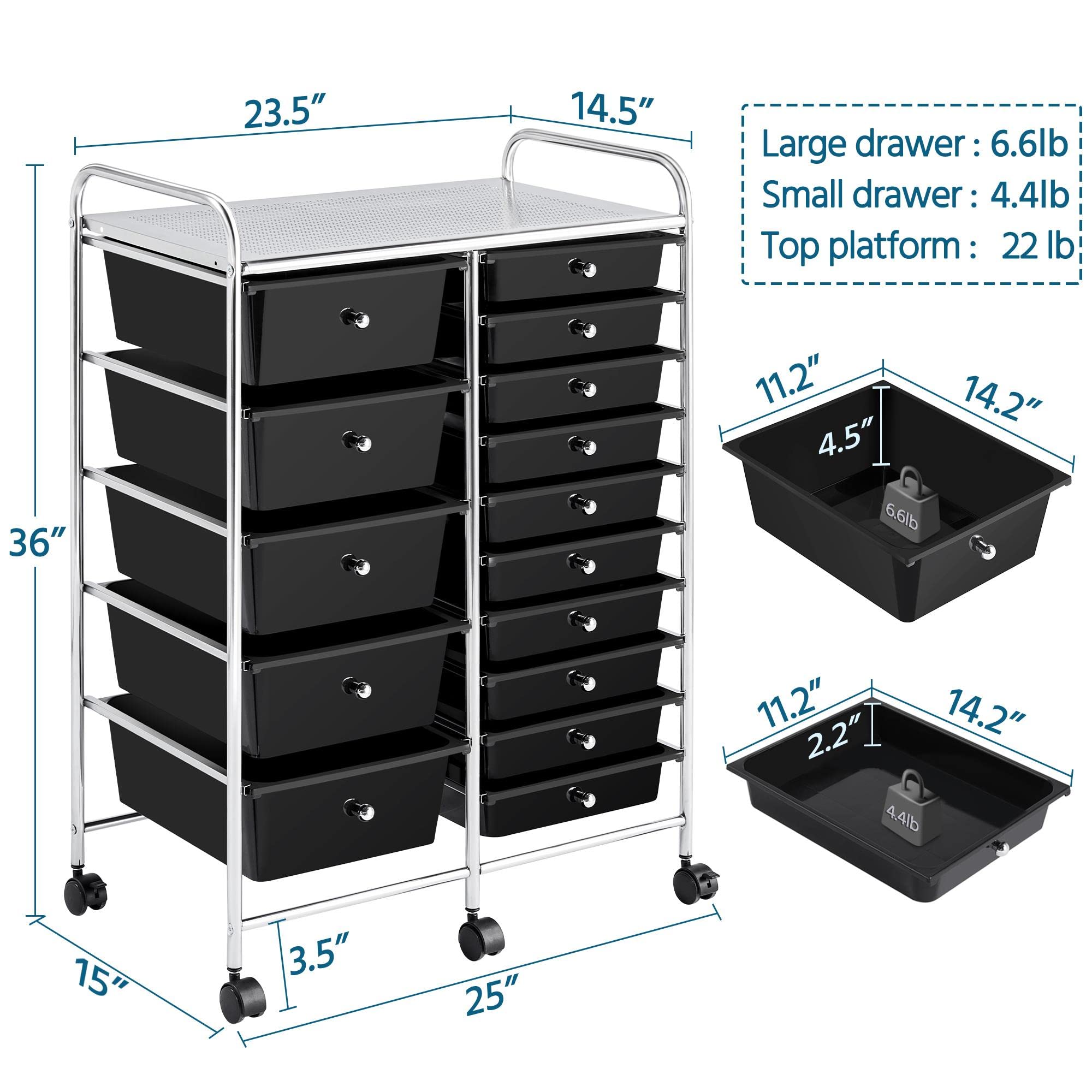 Yaheetech 15-Drawer Rolling Cart - Mobile Storage Organizer for Craft & Office Supplies