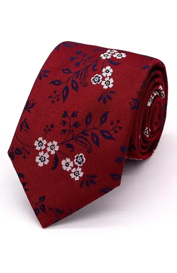 L A Smith Leafy Floral Woven Polyester Tie and Hankie Set for Wedding, Groom, Bridal Party - Perfect for Formal Events, Ceremonies & Special Occasions