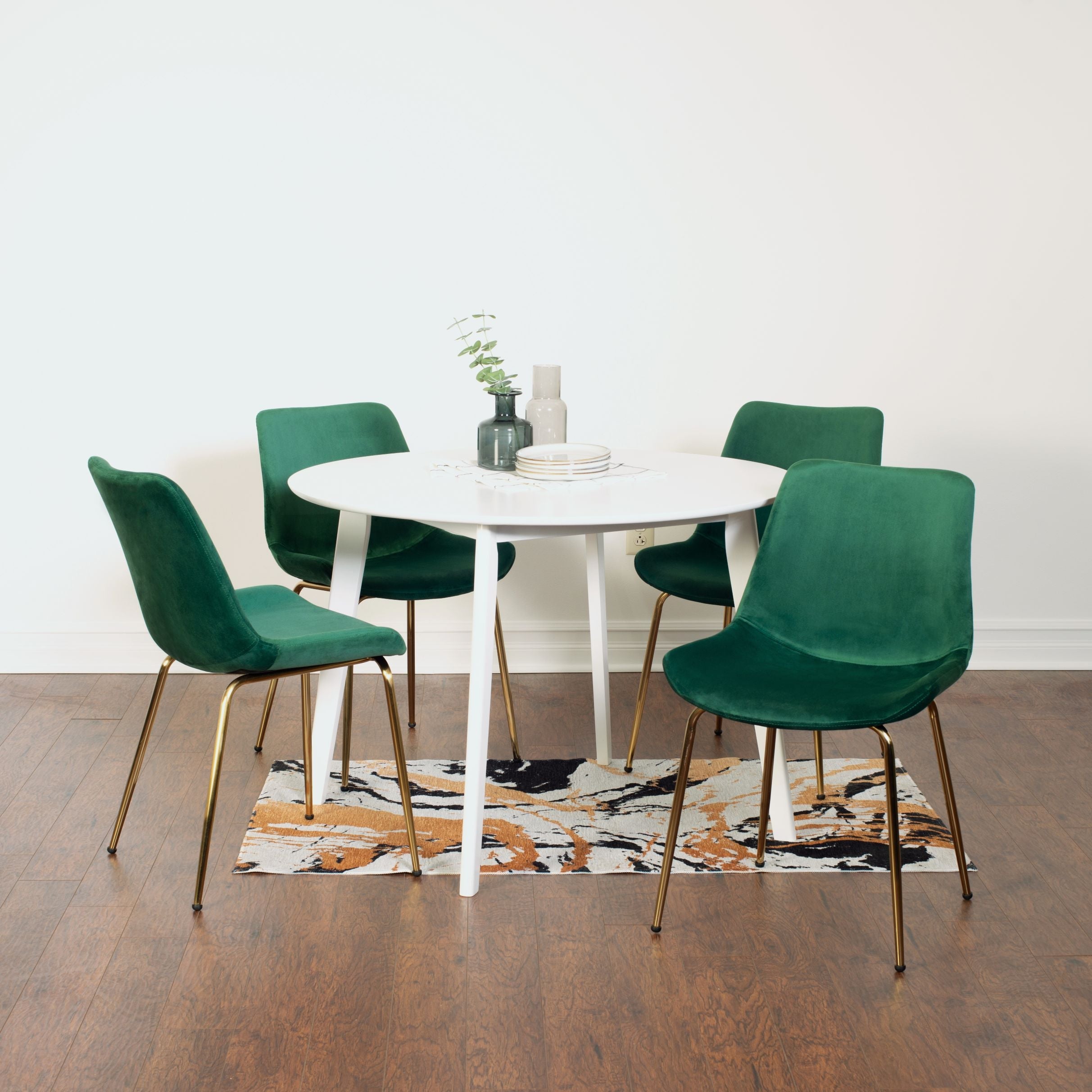 Roundhill Furniture Aufurr Contemporary 5-Piece White Round Dining Table Set with 4 Chairs - Perfect for Small Spaces, Breakfast Nooks & Modern Kitchens