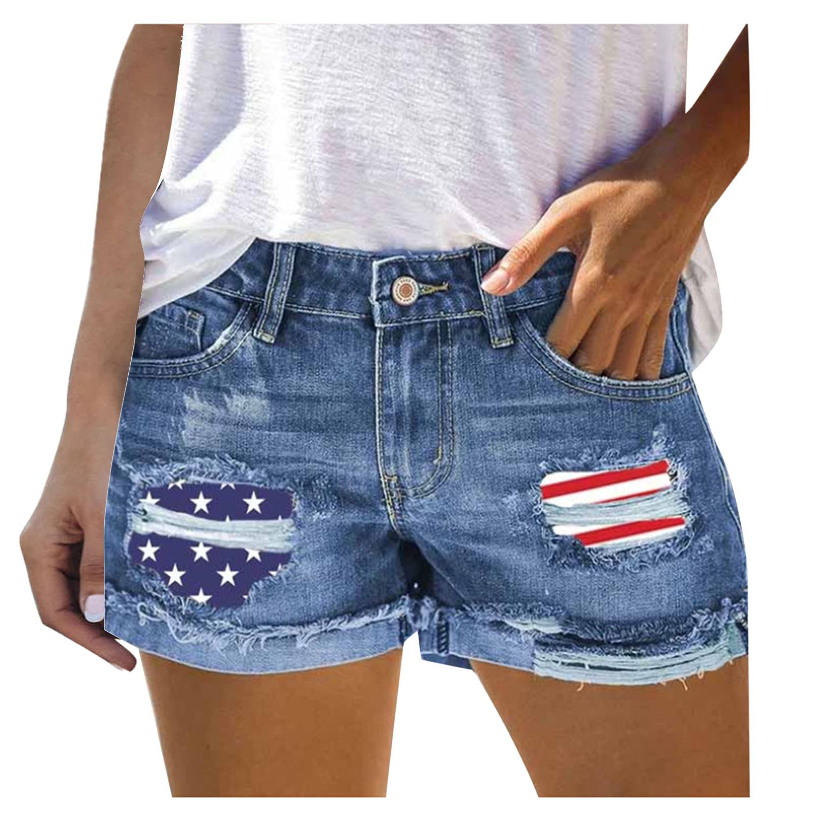 ZYNIC Women's Distressed Low Rise Stretch Denim Shorts - Summer Rolled Hem Jean Shorts for Workout & Casual Wear | Perfect for Teens & Young Adults