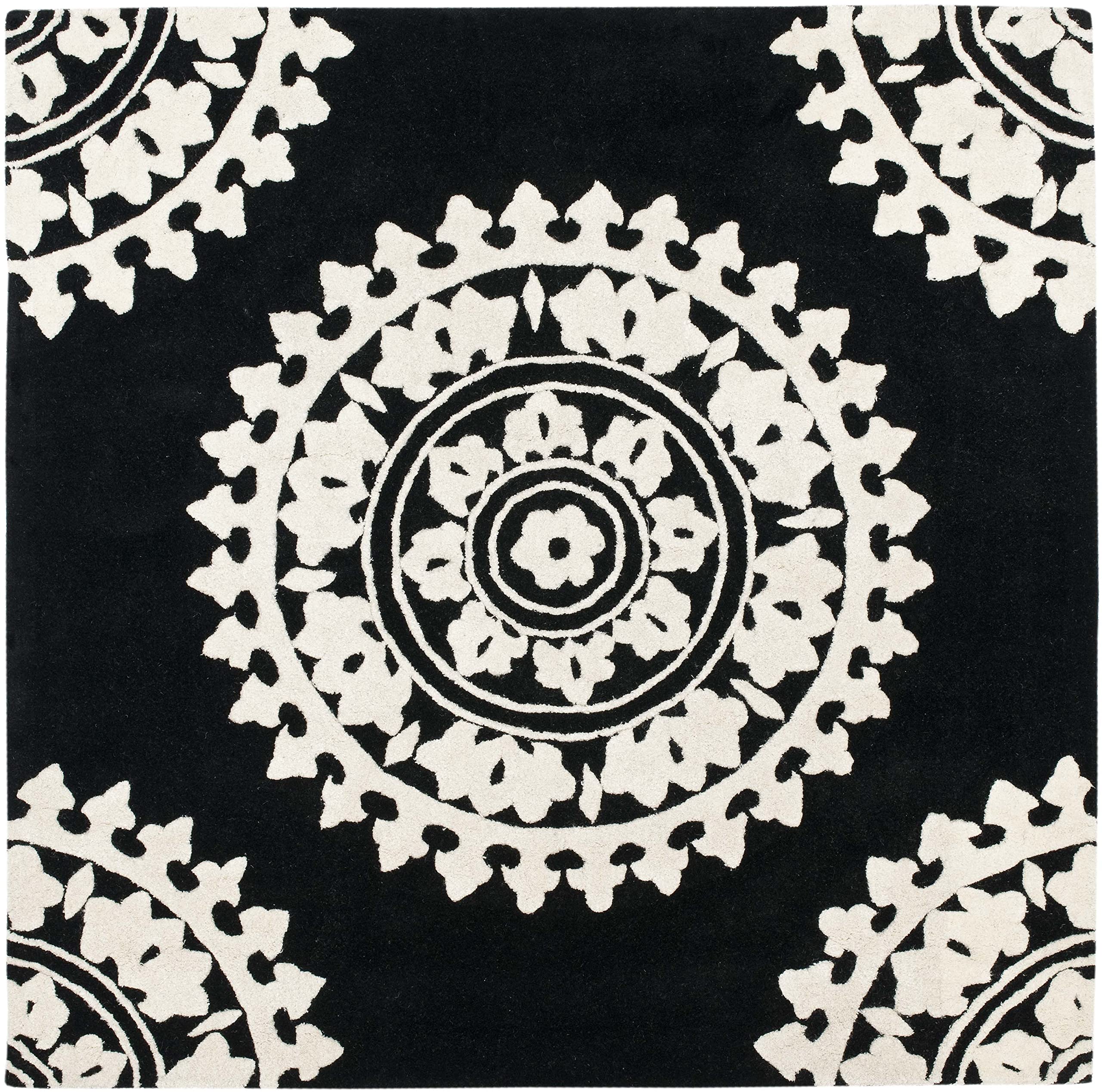SAFAVIEH Soho Collection 6'x6' Square Black & Ivory Area Rug - Handmade Premium Wool & Viscose - Perfect for Living Room, Bedroom or Office Decor (SOH732D)