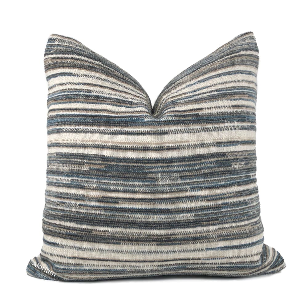 Stylish Dustin Brown Beige Teal Blue Striped Chenille Pillow Cover - Soft Textured Throw Pillow Case for Living Room Sofa, Bedroom Decor