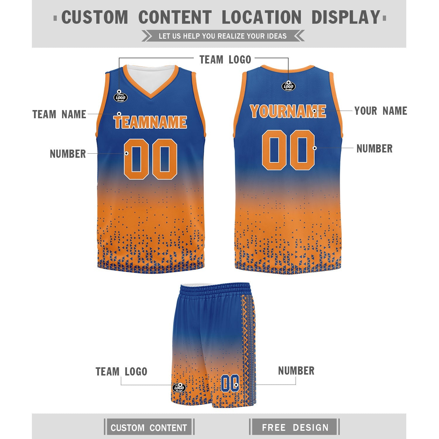 Custom Blue Orange Fade Basketball Jersey - Breathable Sports Uniform for Men & Women - BBJ01 D020102 - Perfect for Games, Team Events & Streetwear Fashion