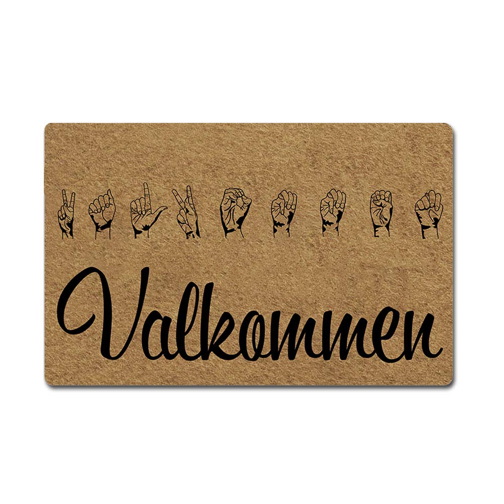 Non-Slip American Sign Language Welcome Doormat - 23.6x15.7 Inch Rubber Entrance Rug for Home, Balcony & Indoor Decor - Funny ASL Valkommen Floor Mat with 3/16