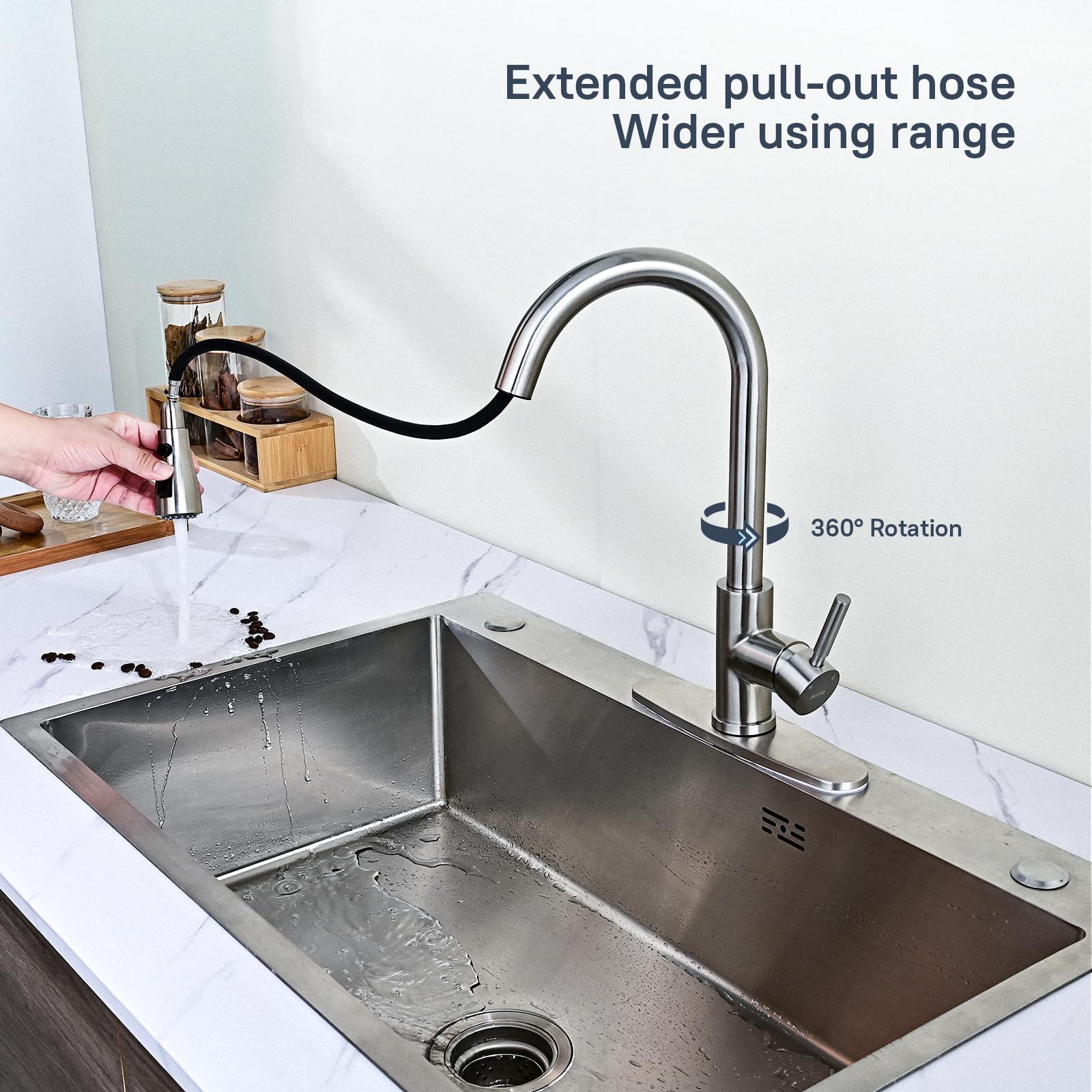 Arofa Touchless Kitchen Faucet with Pull Down Sprayer - Smart Motion Sensor Single Handle Stainless Steel Sink Faucet in Brushed Nickel - Ideal for Modern Kitchens and Busy Households