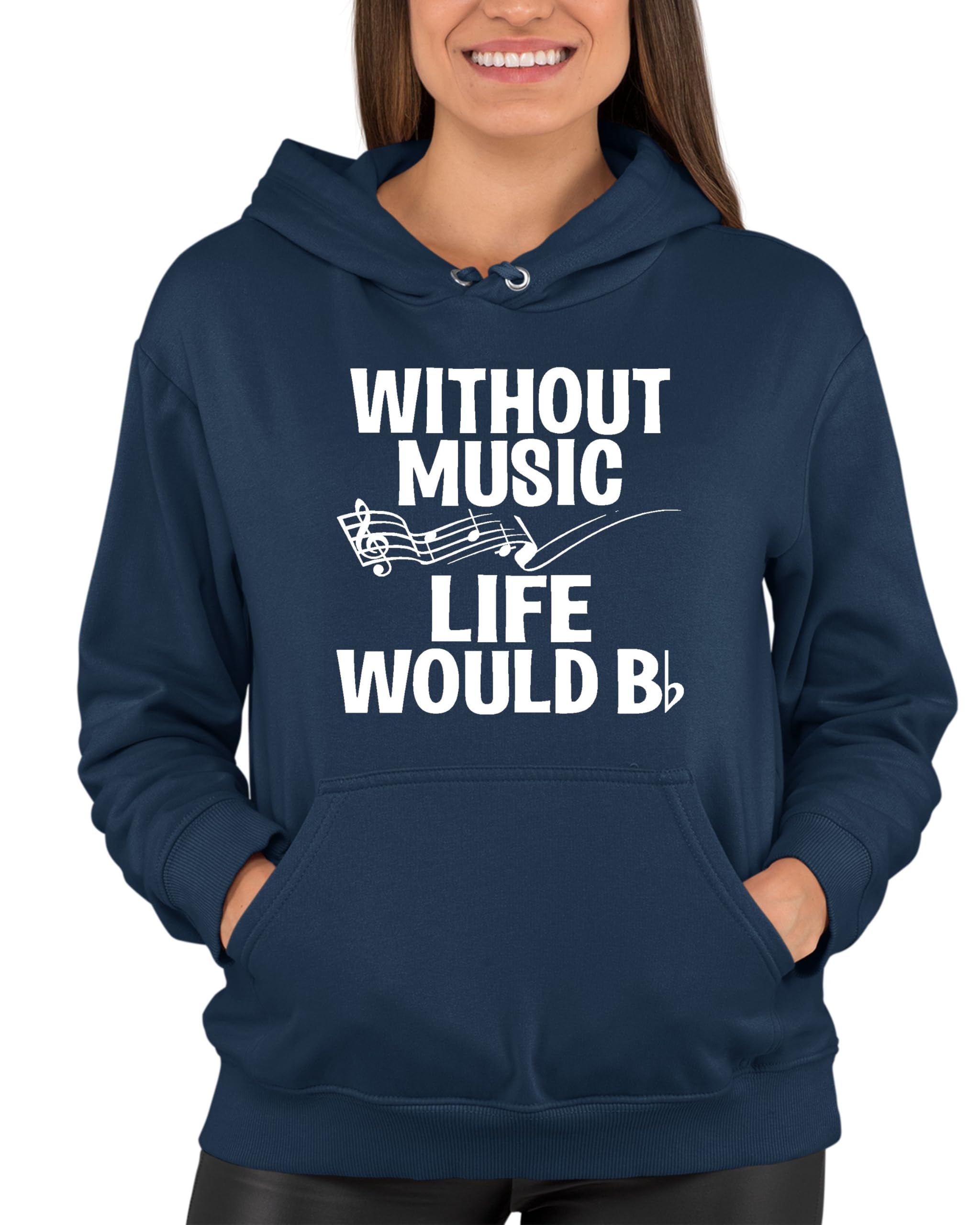 Funny Music Lovers Sweatshirt Hoodie for Men & Women - 'Go All Out Without Music Life Would B Flat' Graphic Pullover - Perfect for Concerts, Gifts & Casual Wear