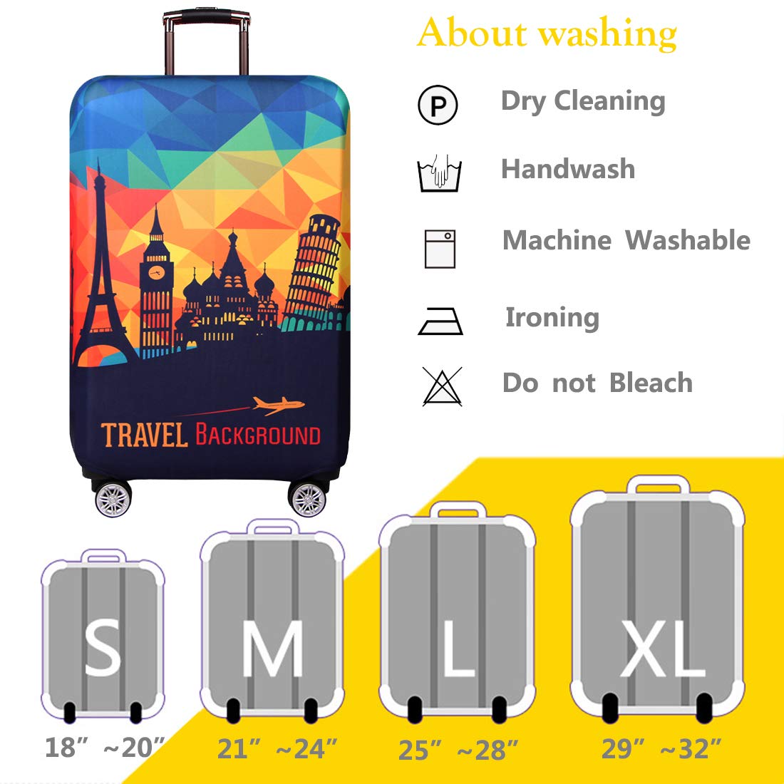 Thickened Washable Spandex Luggage Cover for 18-32 Inch Suitcases | TRAVEL KIN Protective Travel Gear Cover | Perfect for European Trips & Airplane Travel Accessories